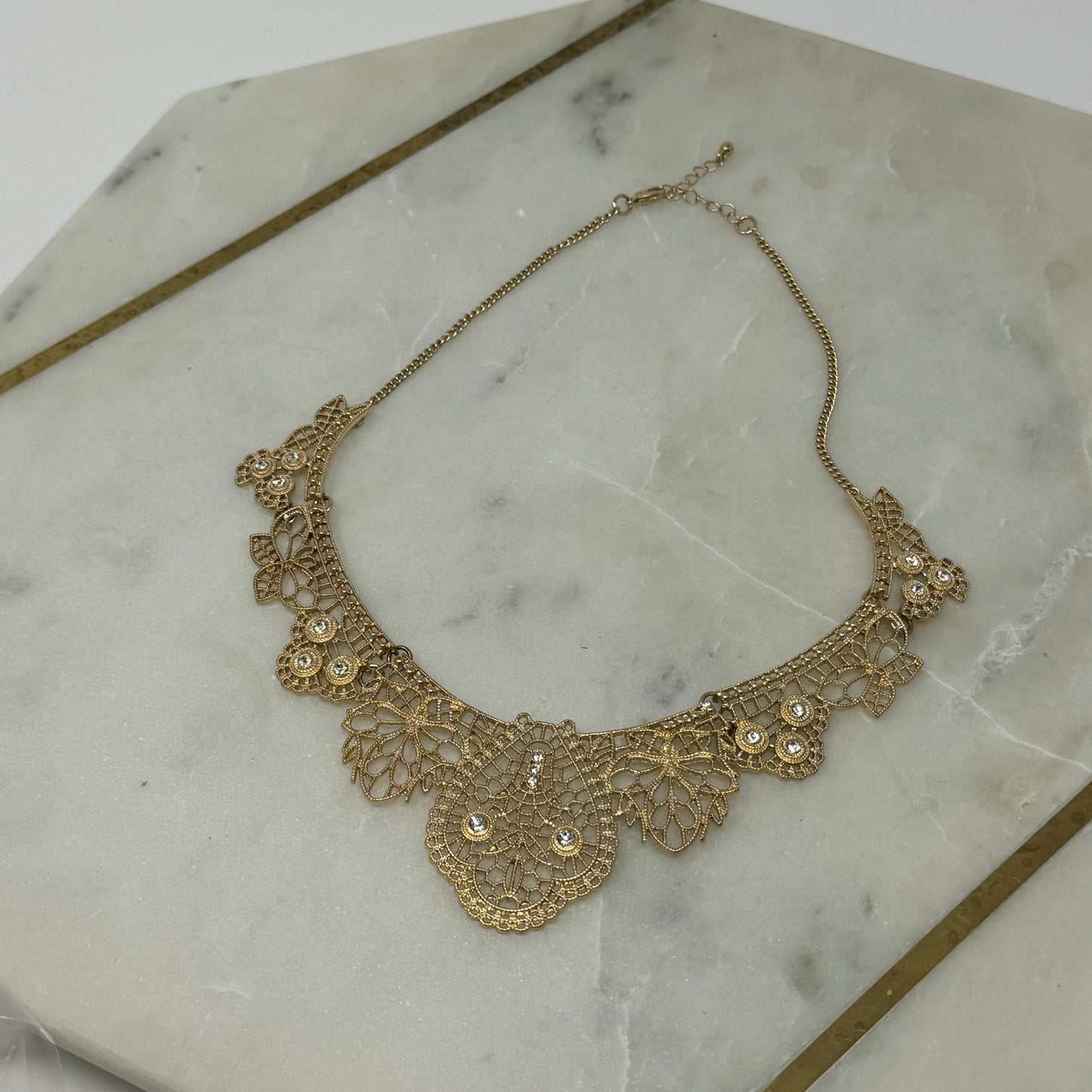 Women’s Necklace Boho Statement Intricate Metalwork Gold Tone 18 inch
