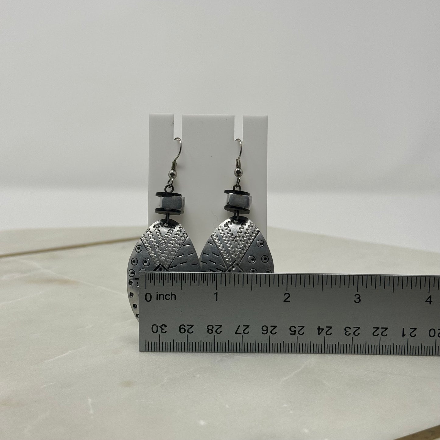 Silver Boho Oval Dangle Hook Earrings