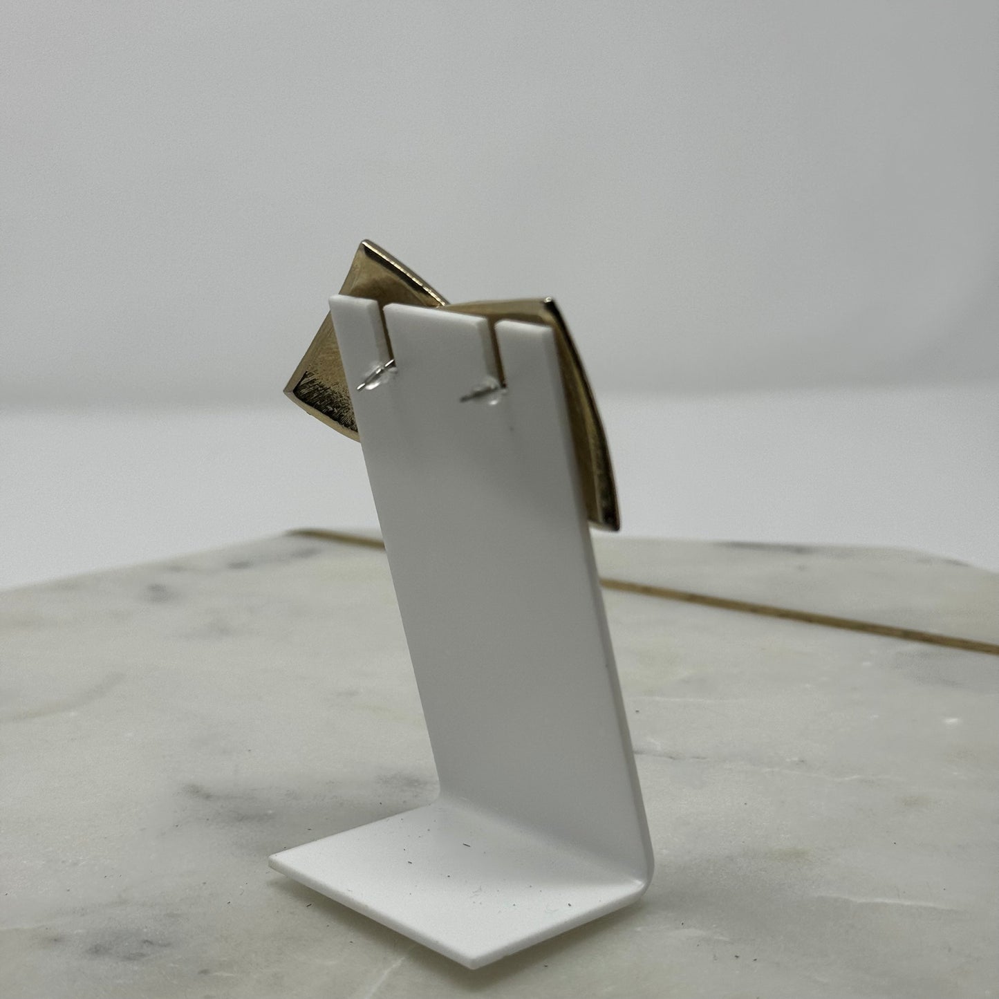 Vintage Triangle Cream Enamel Gold Accent Earrings