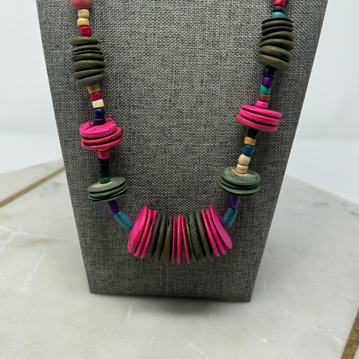 Vibrant Boho Statement Necklace Wood Bead Handmade Colorful Statement Jewelry