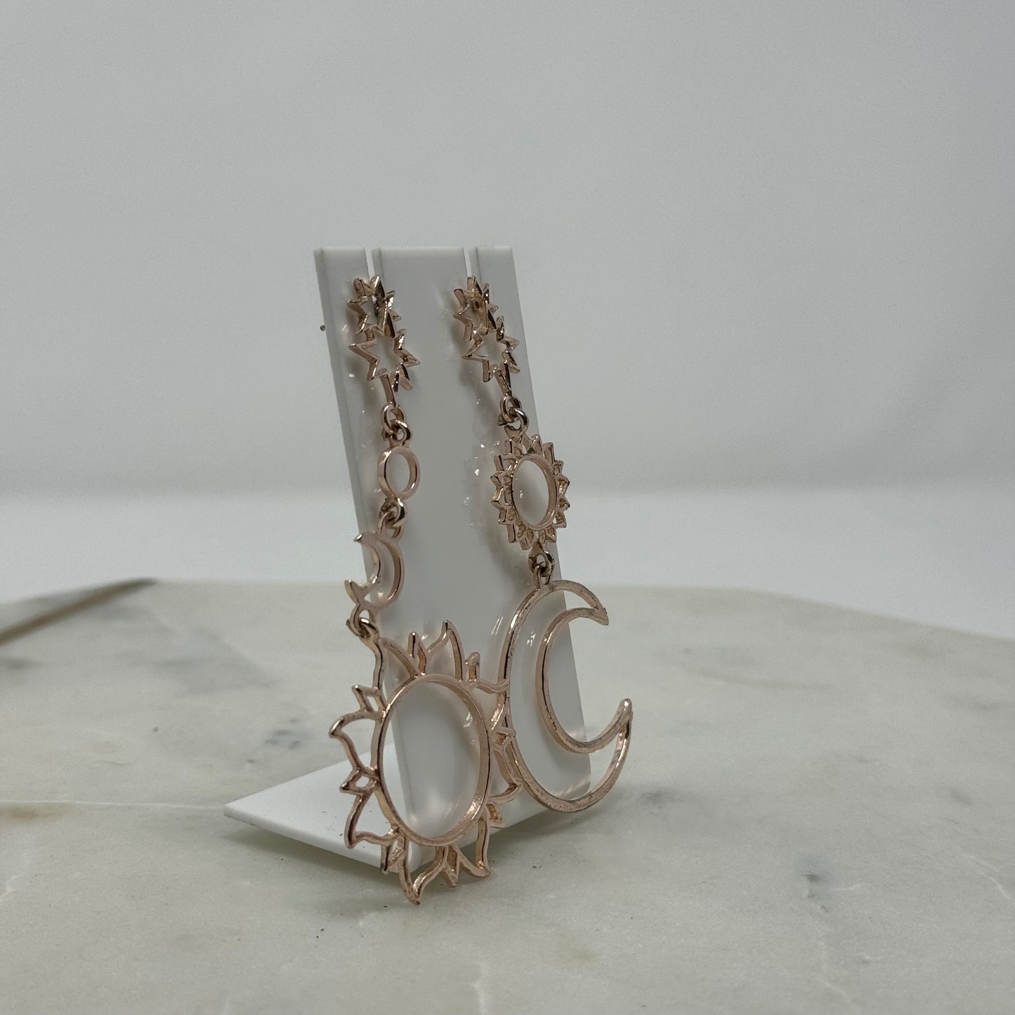 Boho Rose Gold Sun & Moon Tribal Dangle Earrings