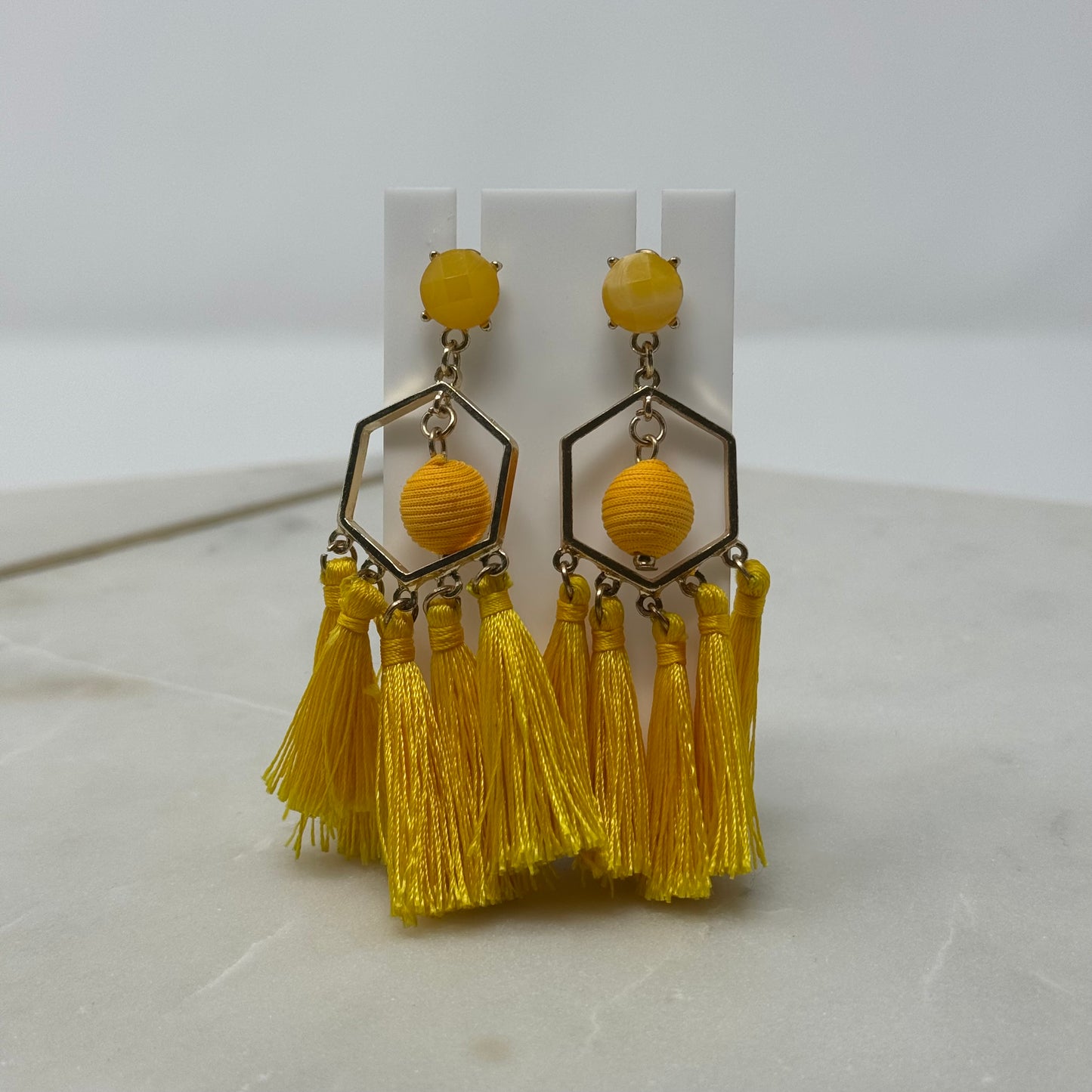 Yellow Boho Tassel Dangle Stud Earrings