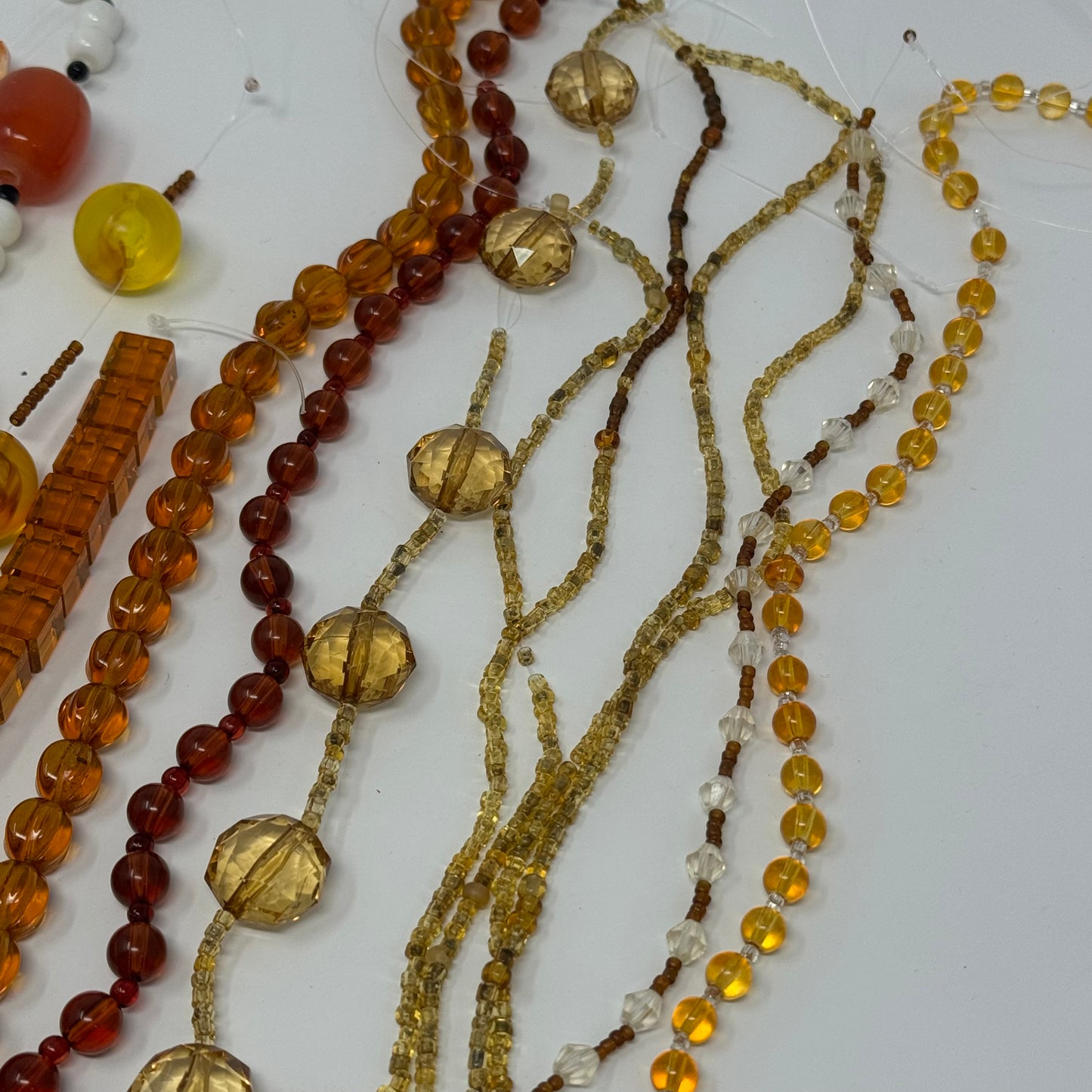 Reclaimed Orange Shades and White Glass Bead Strings Crafting & Jewelry Making Supplies Eco-Friendly Materials