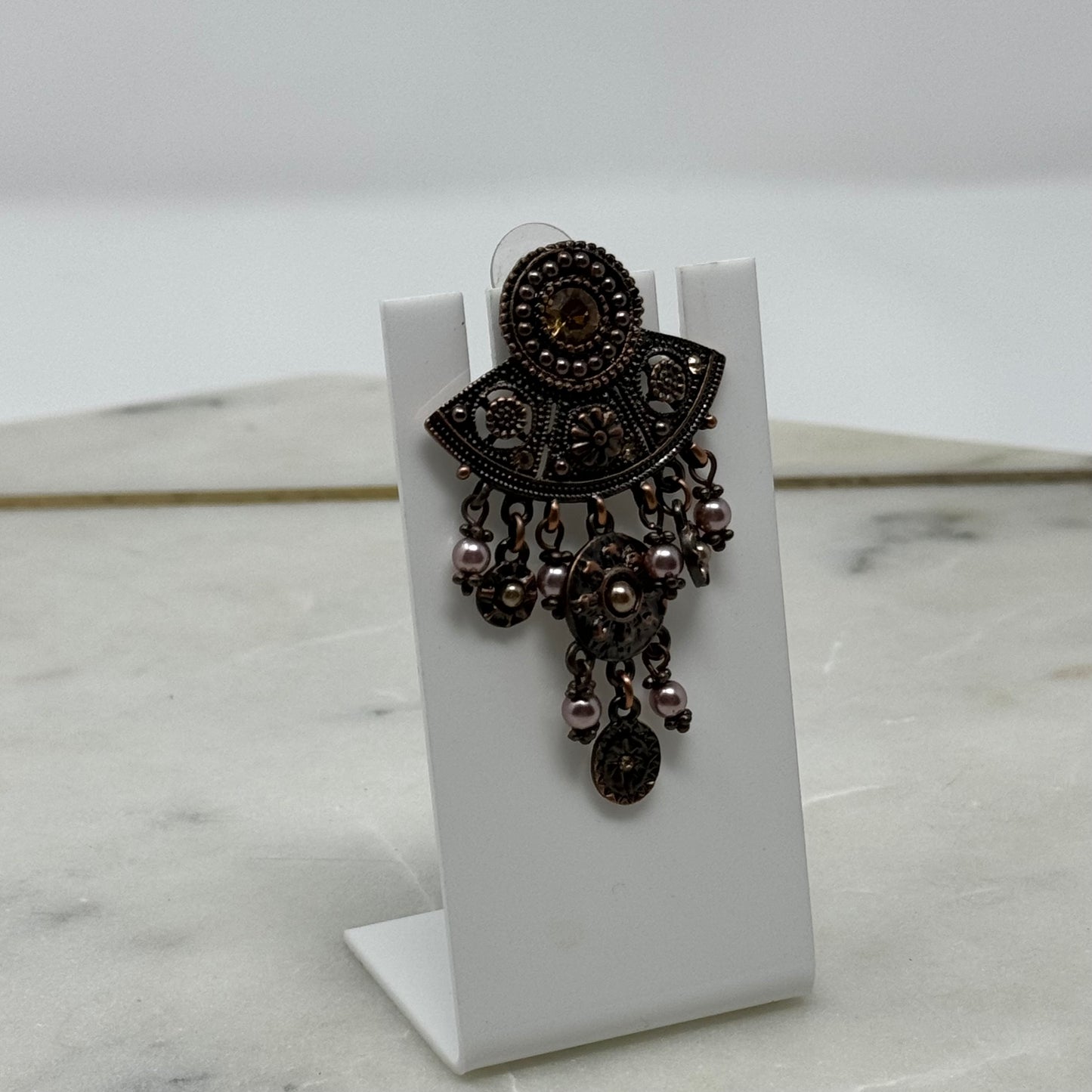Boho Tribal Rhinestone & Pearl Accent Dangle Post Earrings