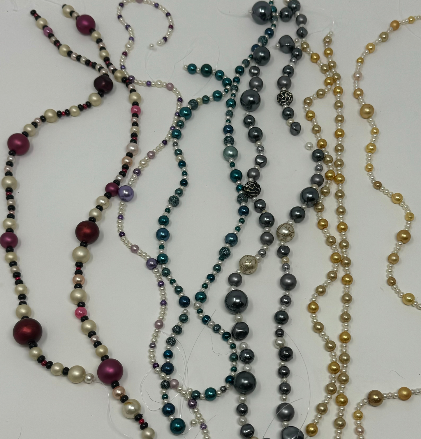 Reclaimed Assorted Pearl & Metallic Beads Vibrant Teal, Purple, and Ivory String Beads Jewelry Making & Craft Supplies