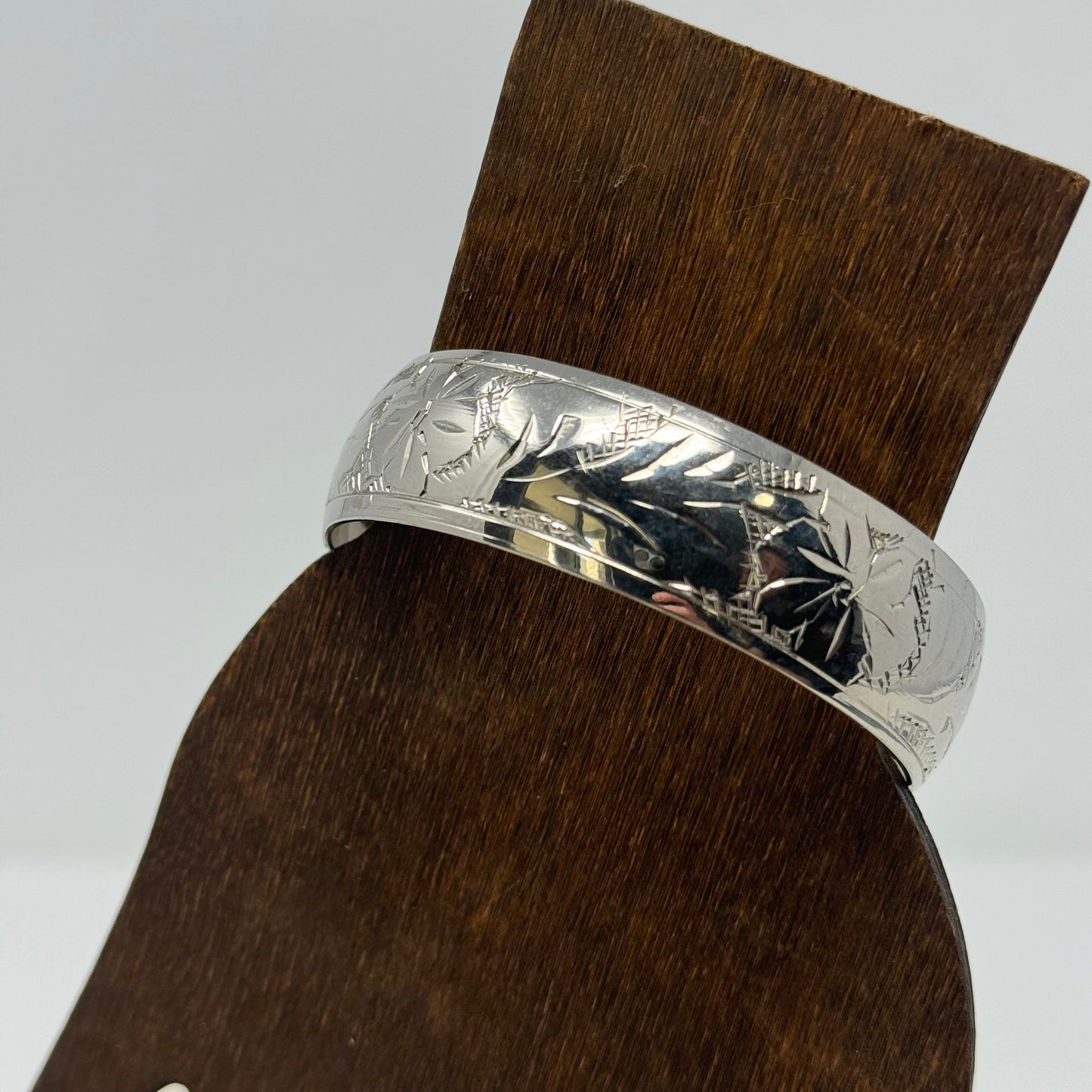 Vintage Engraved Silver Bangle Bracelet, Handcrafted Artisan, Minimalist Design