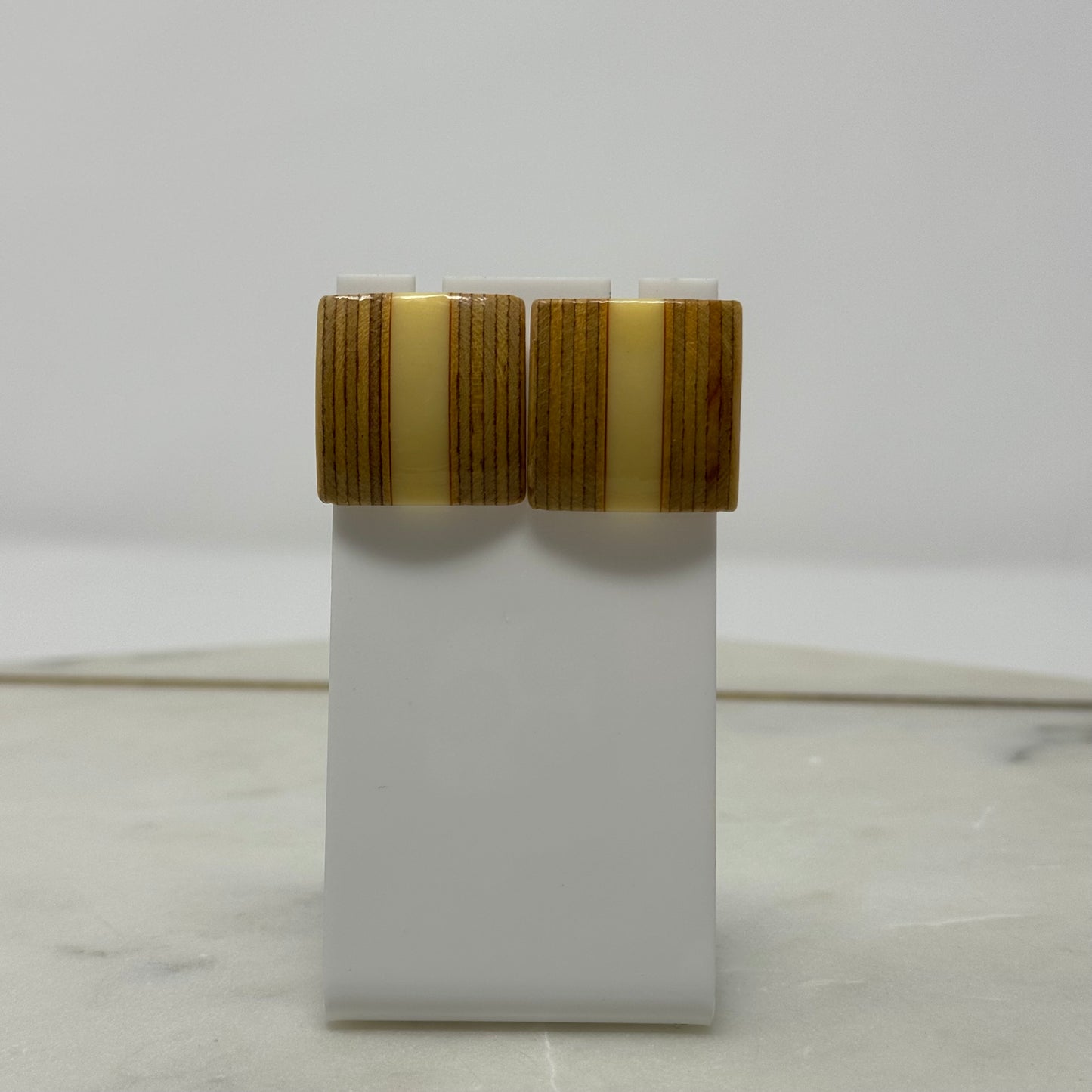 Vintage Square Layered Wood Post Earrings