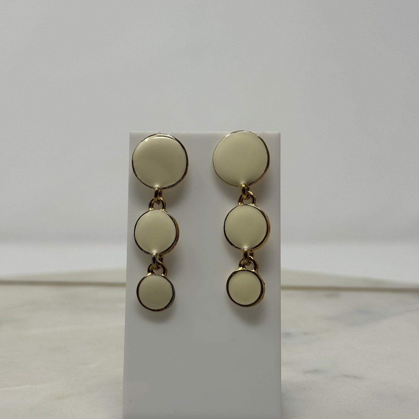 White & Gold Enamel Dangle Post Earrings