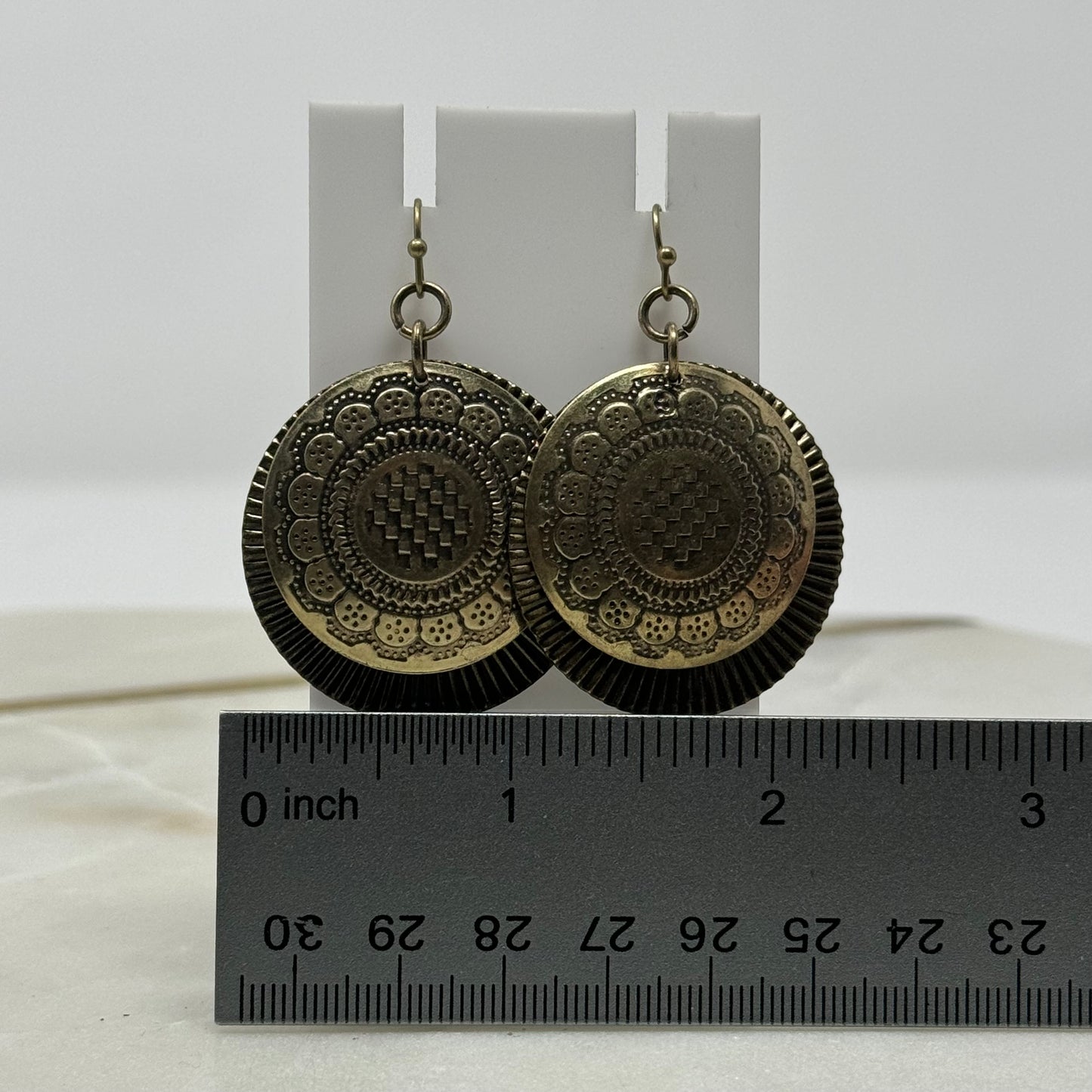 Gold Floral Boho Round Tribal Dangle Earrings