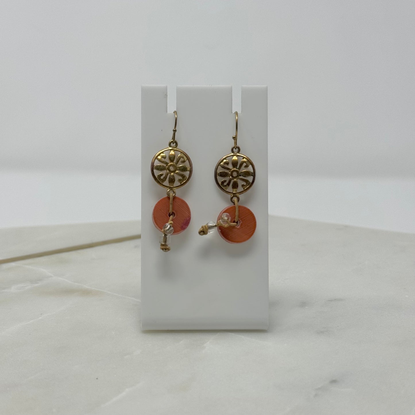 Gold Boho Orange Stone Dangle Hook Earrings