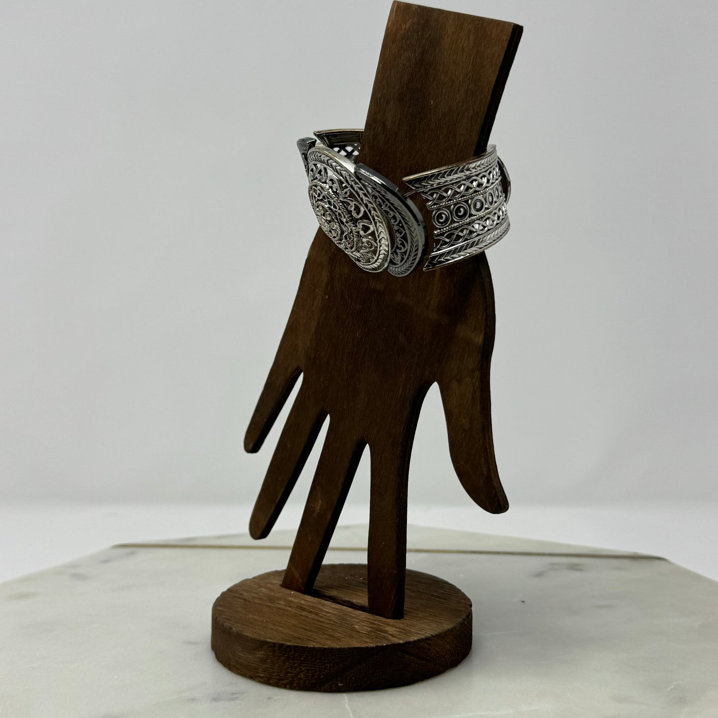 Silver Rhinestone Expanding Metal Bangle Bracelet