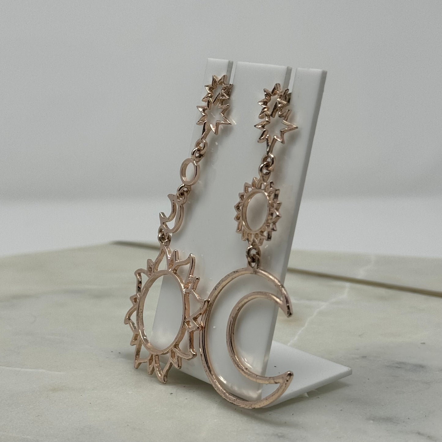 Boho Rose Gold Sun & Moon Tribal Dangle Earrings