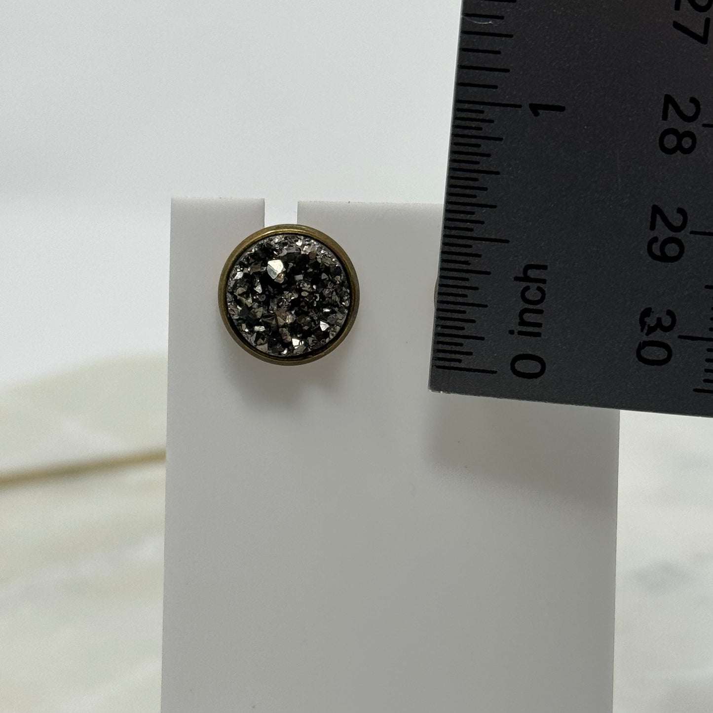 Sparkle Gun Metal Druzy Rock Crystal Stud Earrings