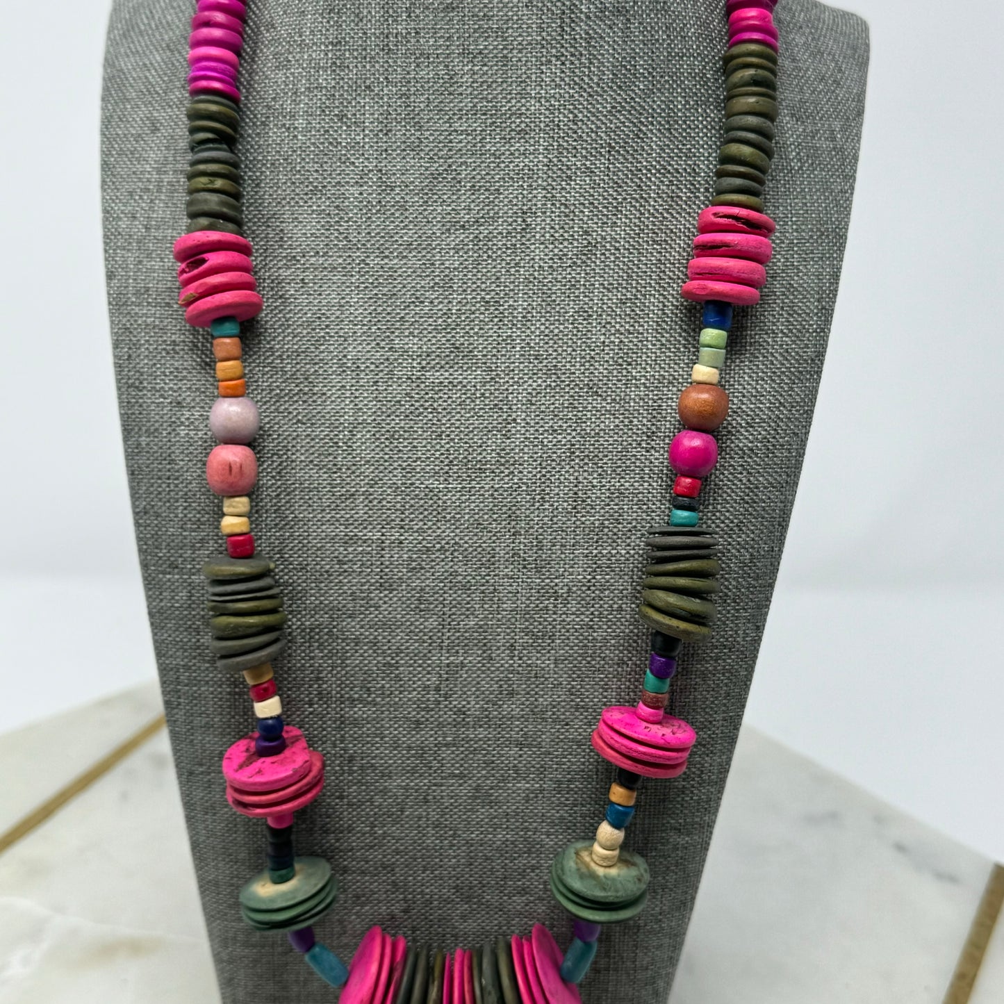 Vibrant Boho Statement Necklace Wood Bead Handmade Colorful Statement Jewelry