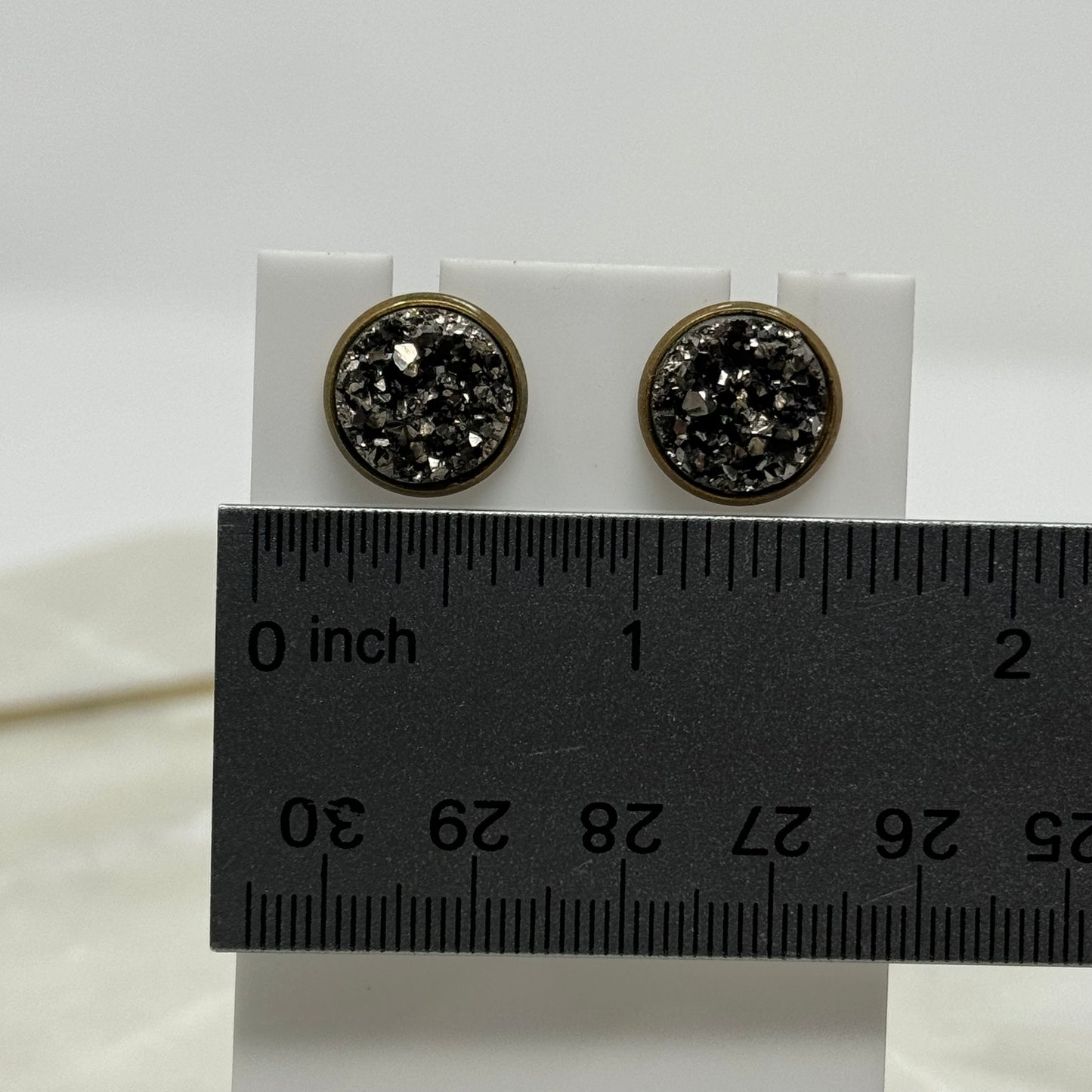 Sparkle Gun Metal Druzy Rock Crystal Stud Earrings