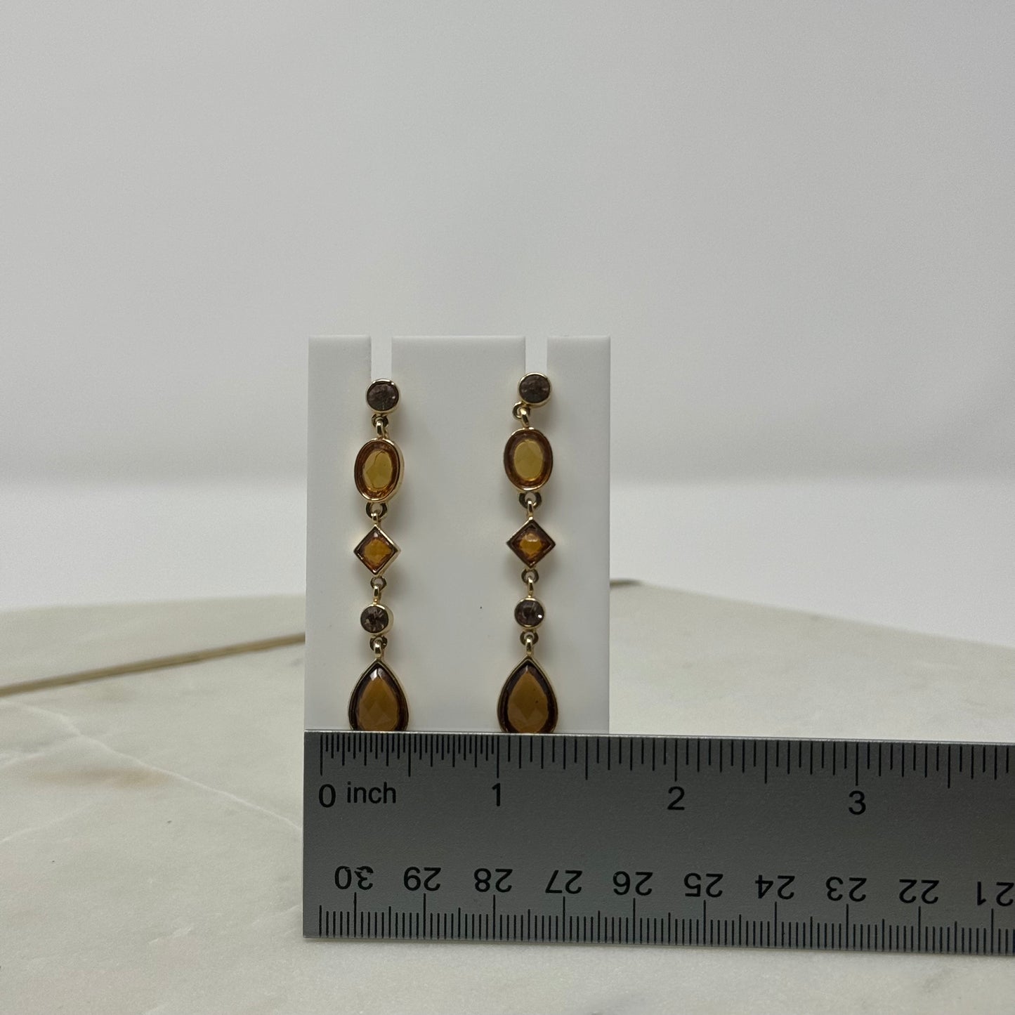 Orange Faceted Gold Tone Dangle Stud Earrings