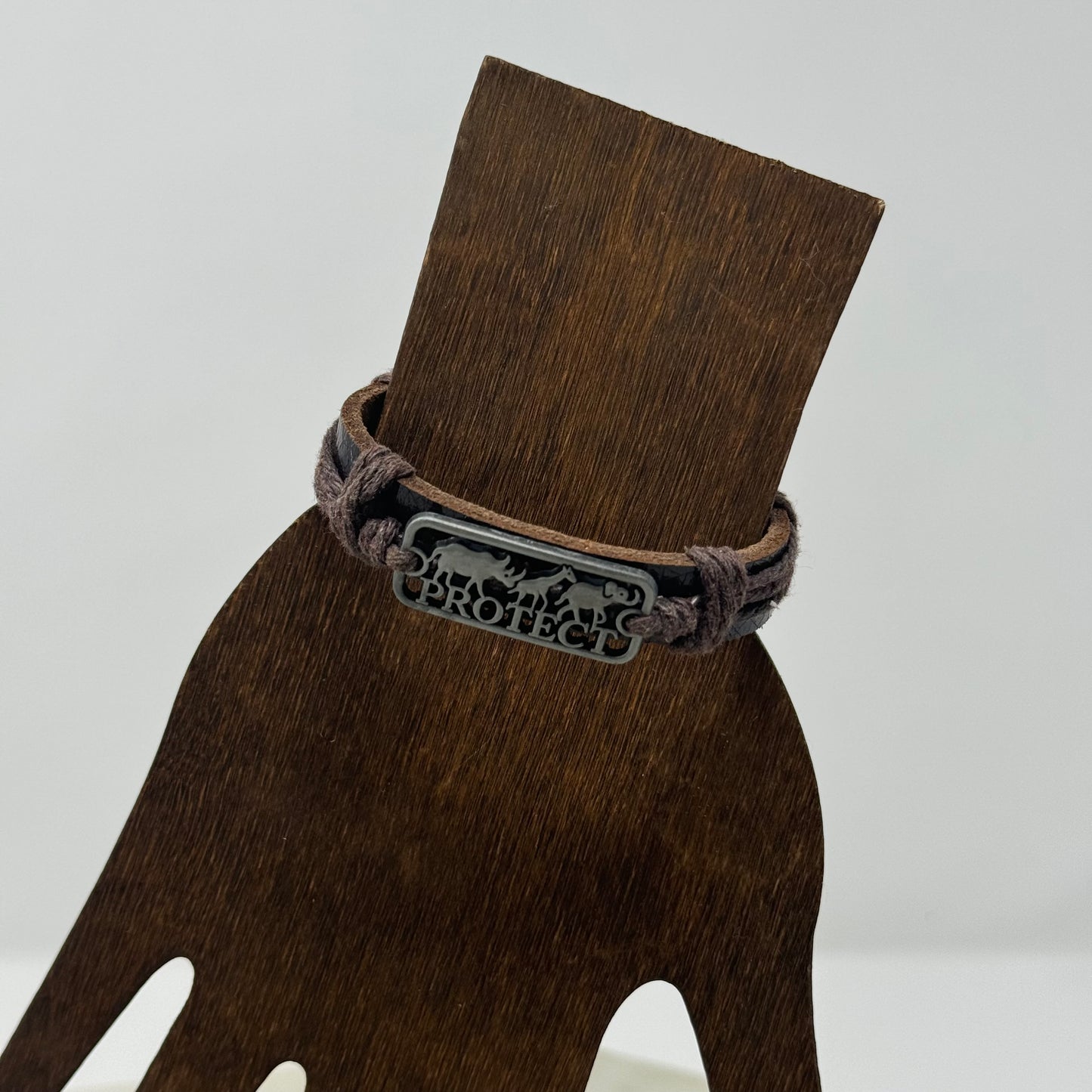 Bracelet Boho Brown Leather Bangle 7 Inch Protect African Safari Charm