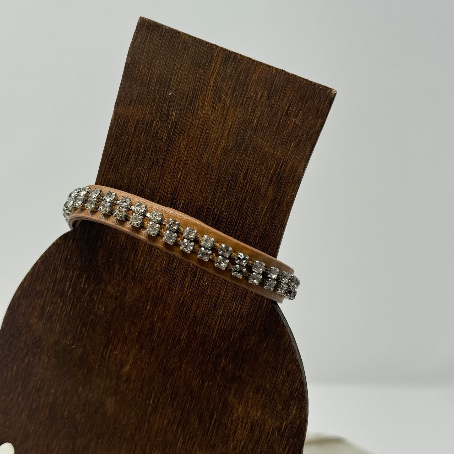 Bracelet Boho Southwest Brown Leather Rhinestone Bangle 7.75 Inch
