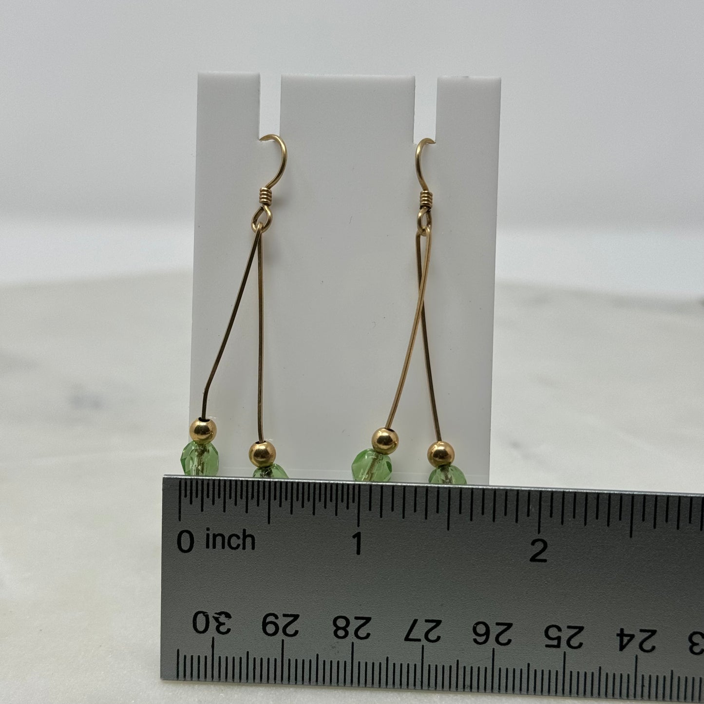 Gold Dangle Green Accent Hook Earrings