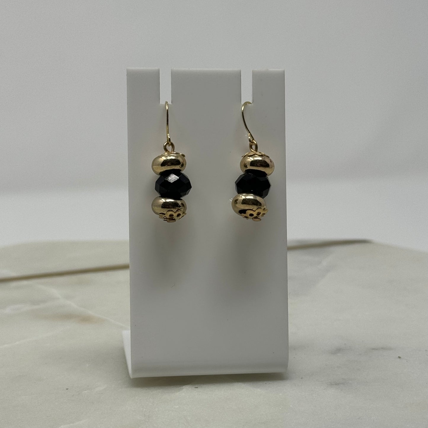 Beaded Black & Gold Dangle Earrings