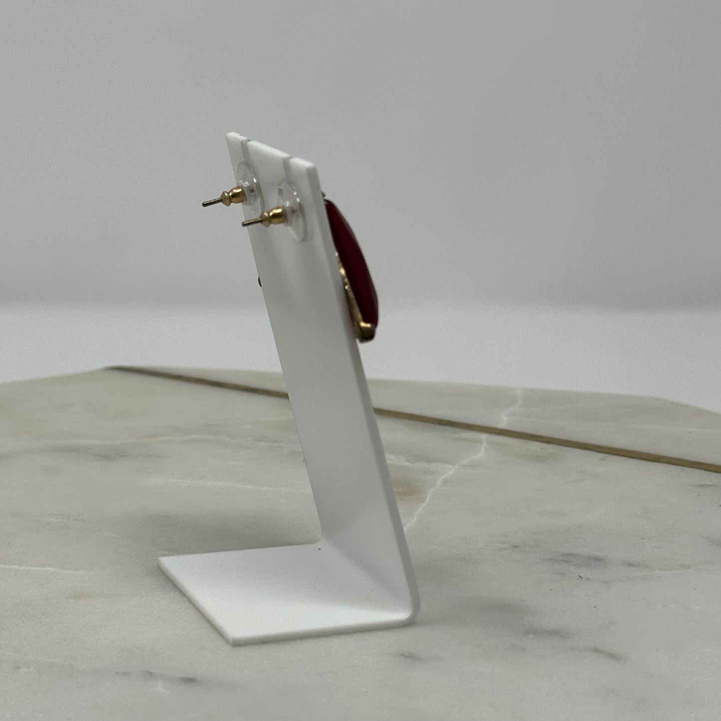 Vintage Faceted Triangle Raspberry Gold Post Earrings