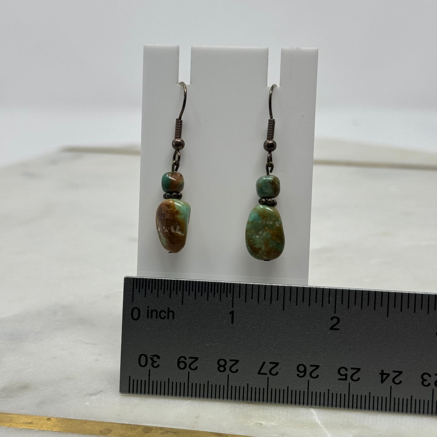 Earrings Boho Natural Brown Green Stone Beaded 1.5 in Dangles Hook