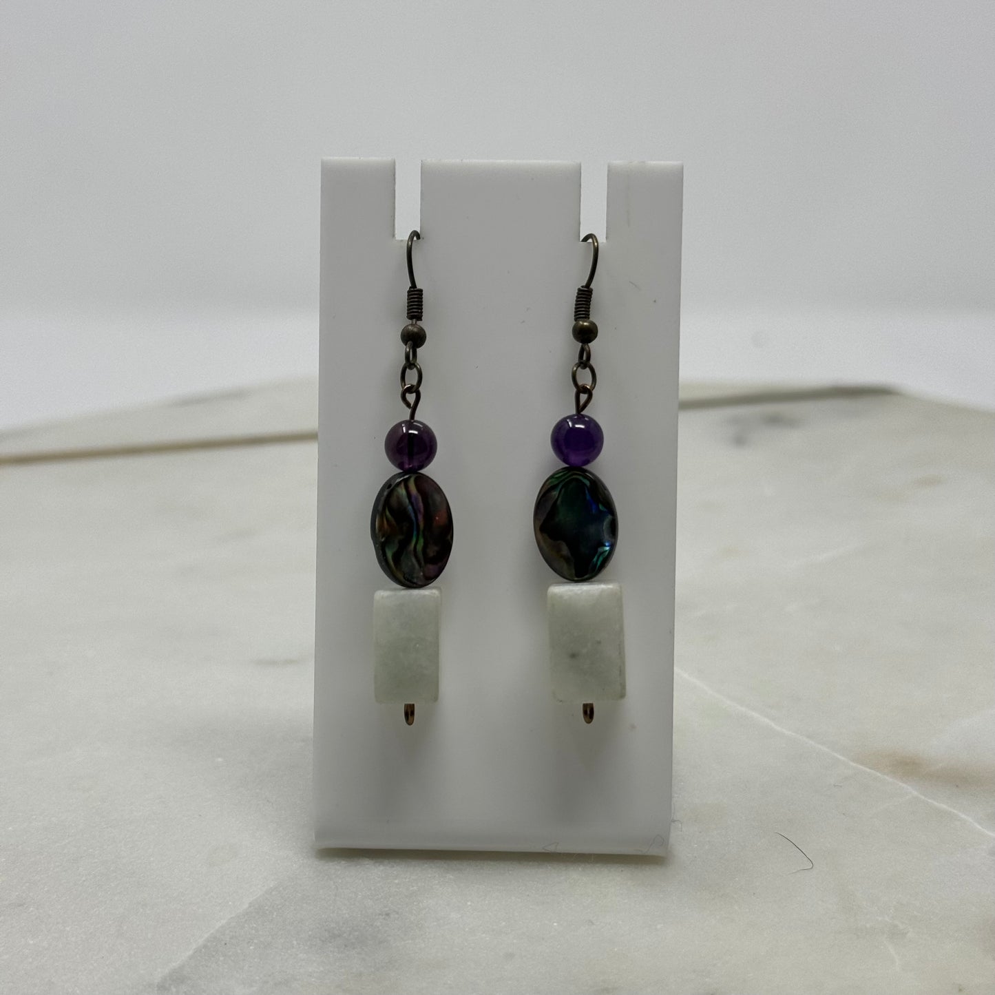 Earrings Beachy Boho Southwest Natural Shell & Stone Beaded Dangles 2.5 in