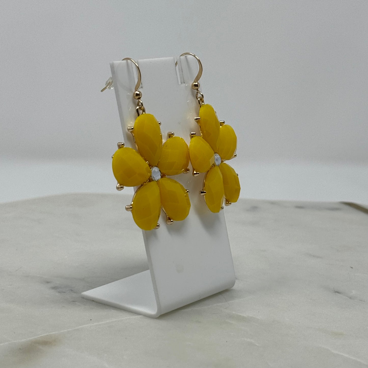 Yellow Flower Rhinestone Dangle Hook Earrings