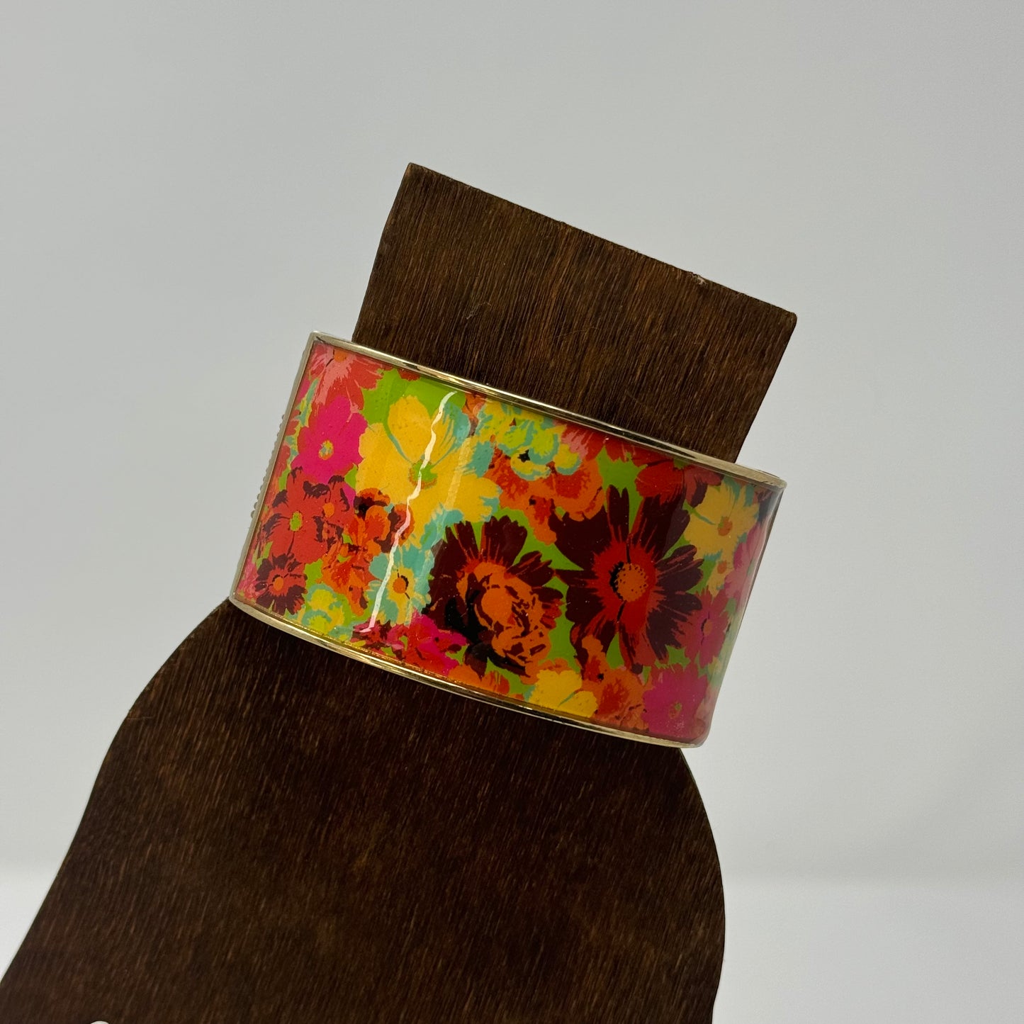Bold Floral Cuff Bracelet Retro Vibrant Colors Boho Chic Statement Jewelry