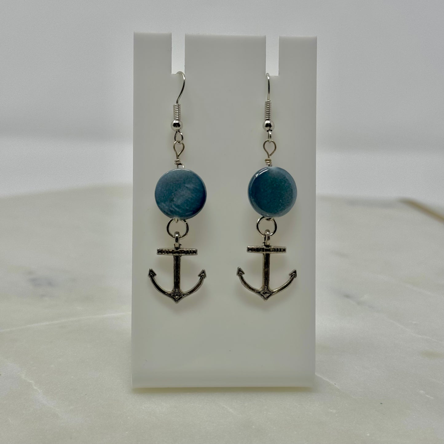 Silver Anchor Dangle Hook Earrings