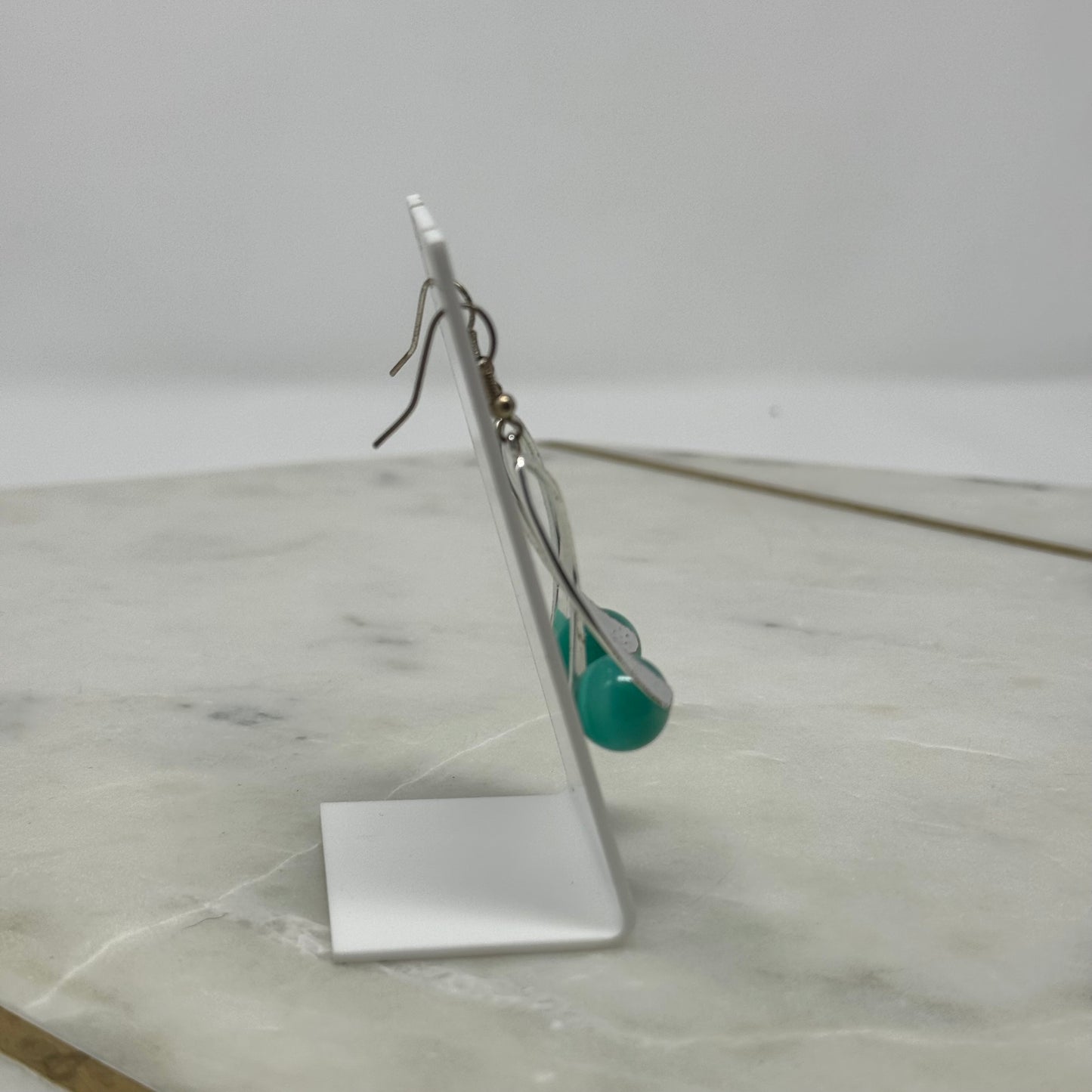 Silver & Aqua Dangle Hook Earrings