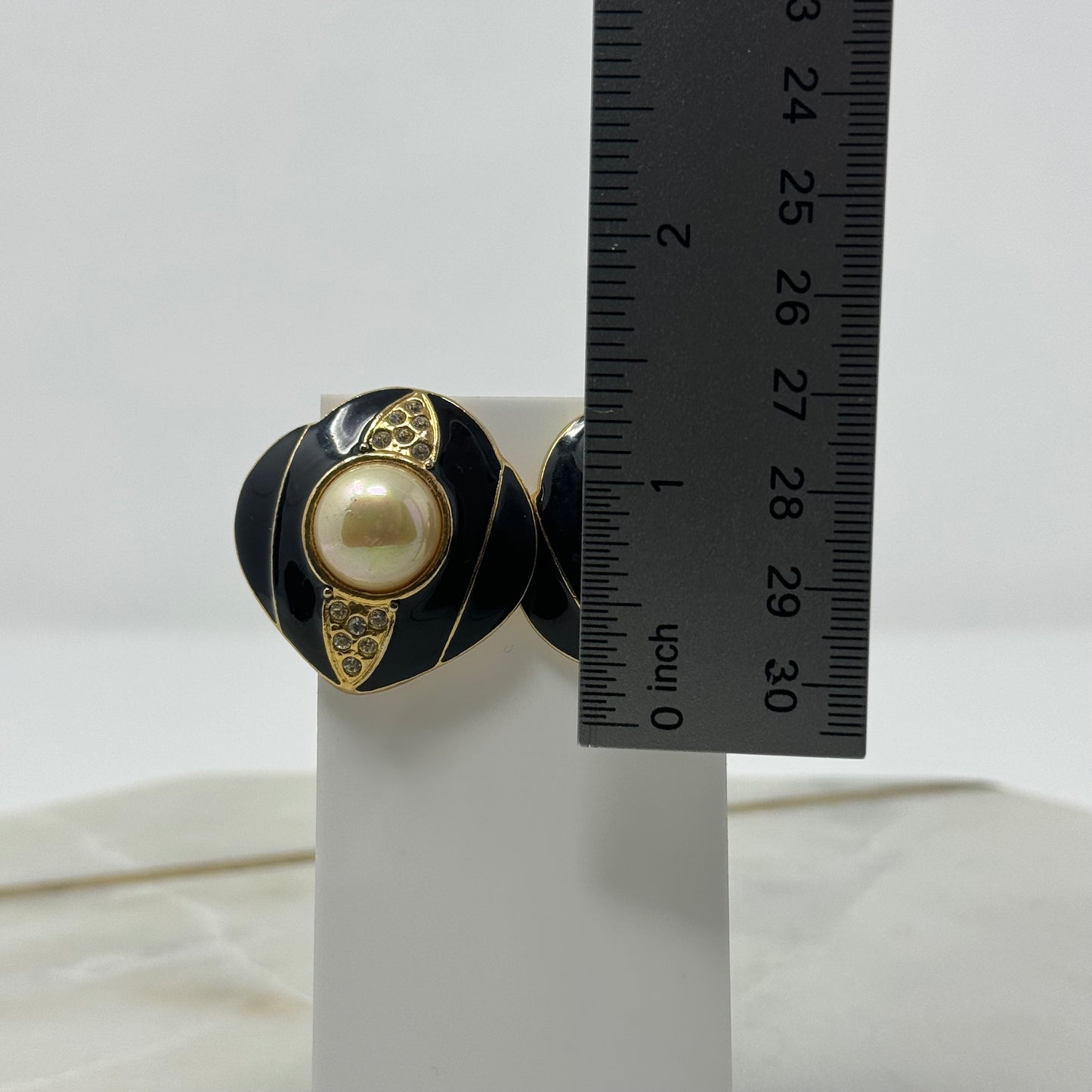 Vintage Black & Gold Accent Pearl Statement Post Earrings