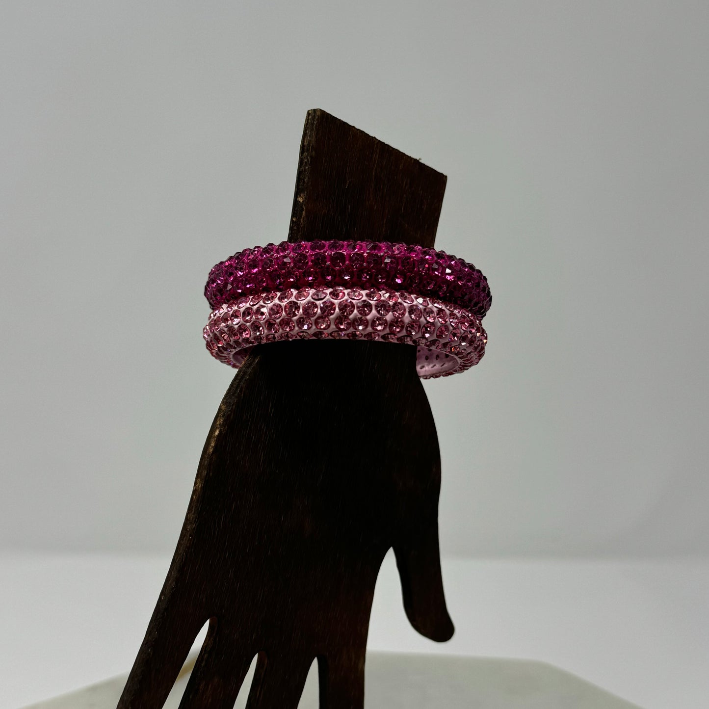 Pink Rhinestone Statement Bracelet Set Bold Sparkling Glam Two-Tone Fashion Jewelry