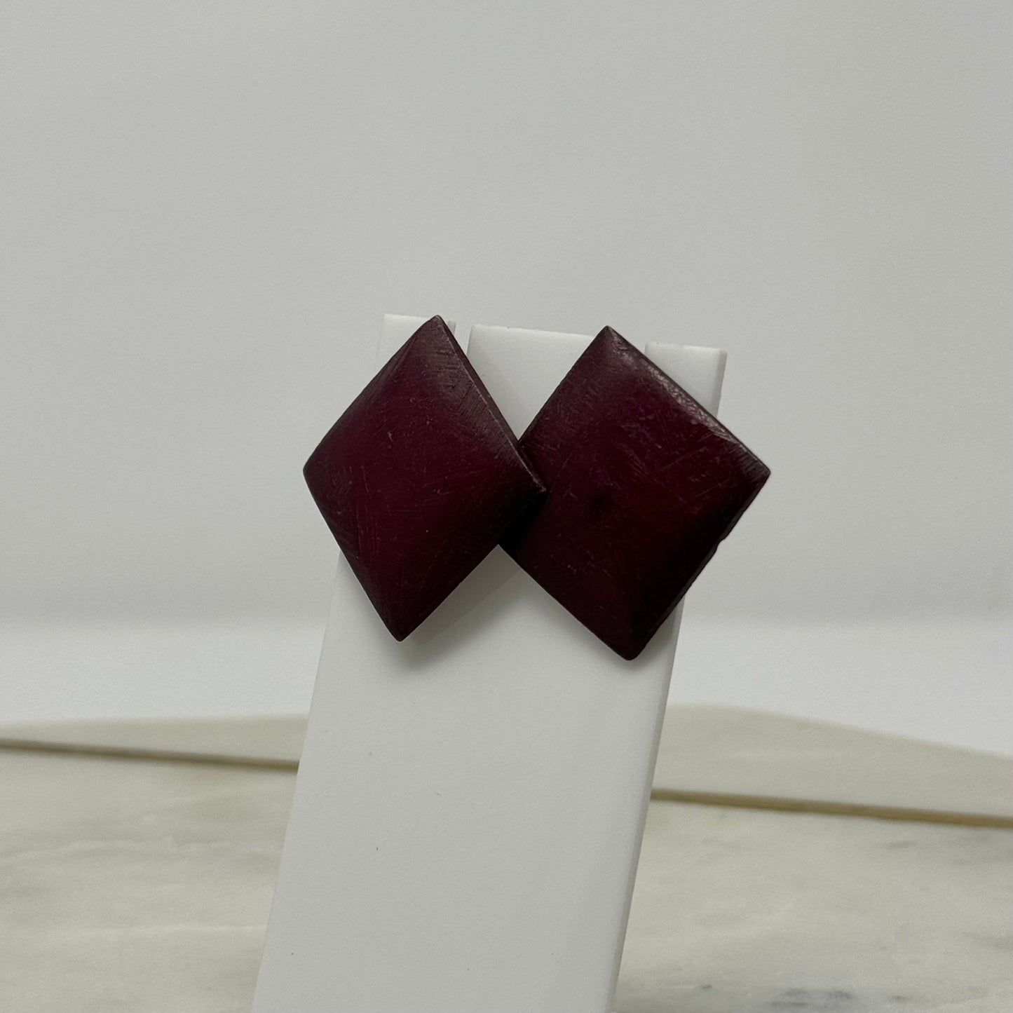Vintage Dark Maroon Square Wood Earrings