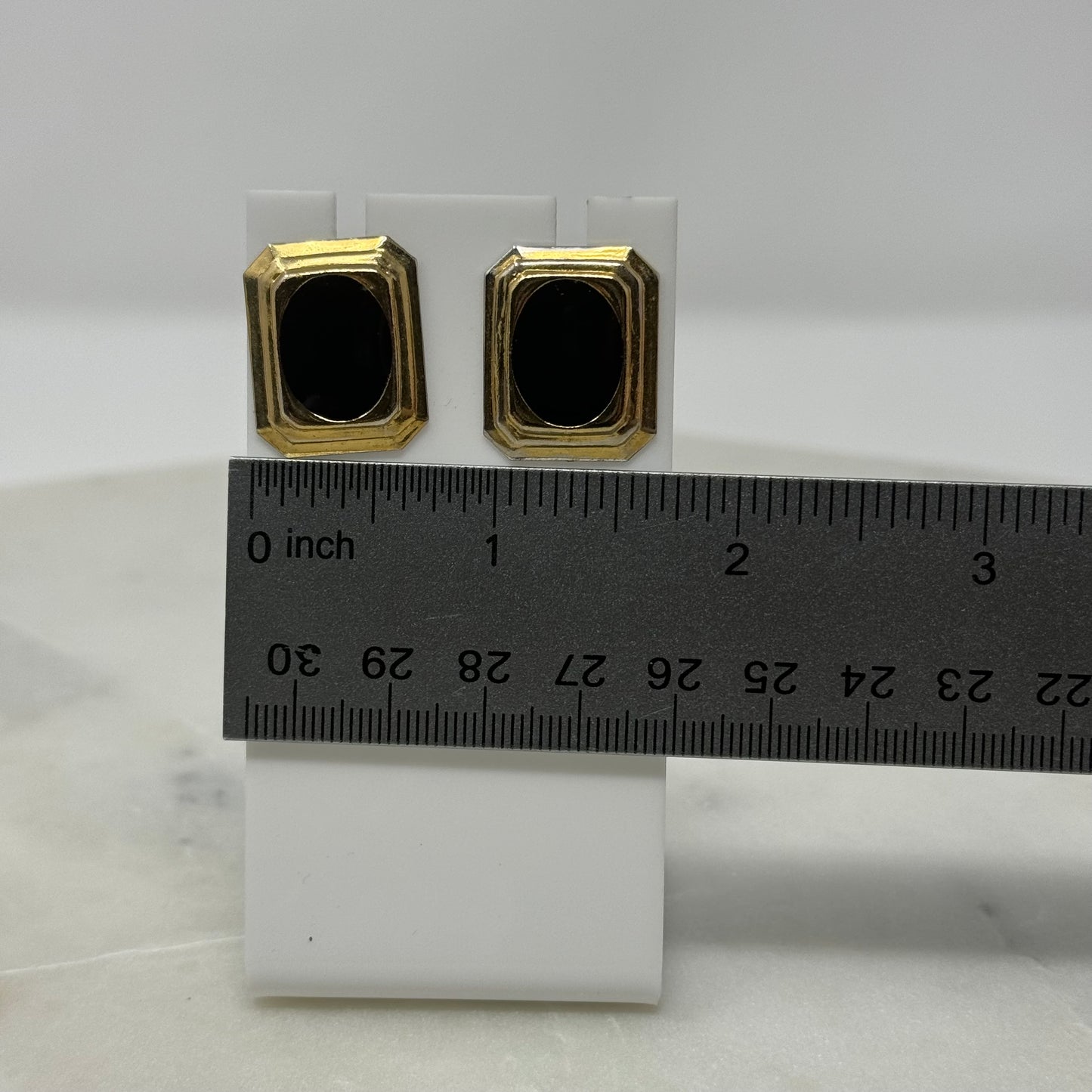Vintage Black & Gold Beveled Rectangle Clip-On Earrings