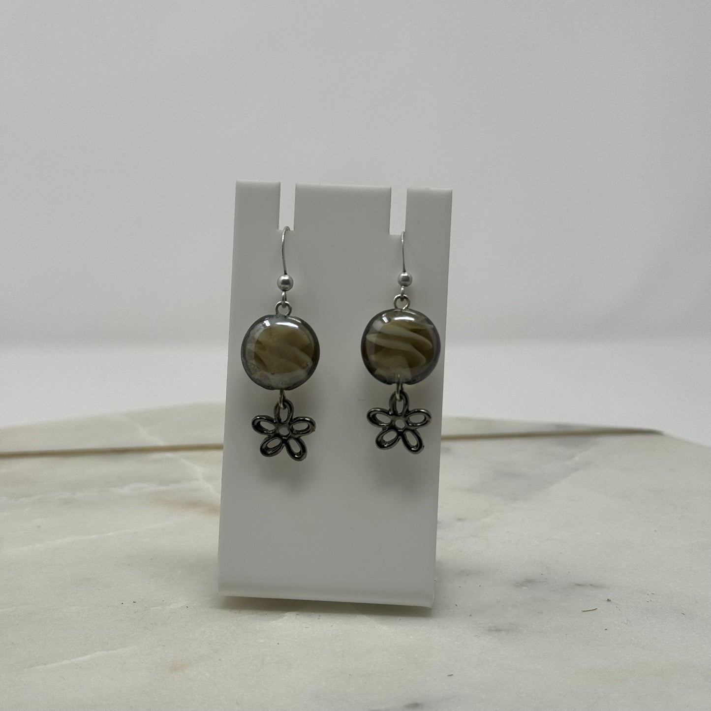 Glass Bead Dangle Flower Accent Hook Earrings