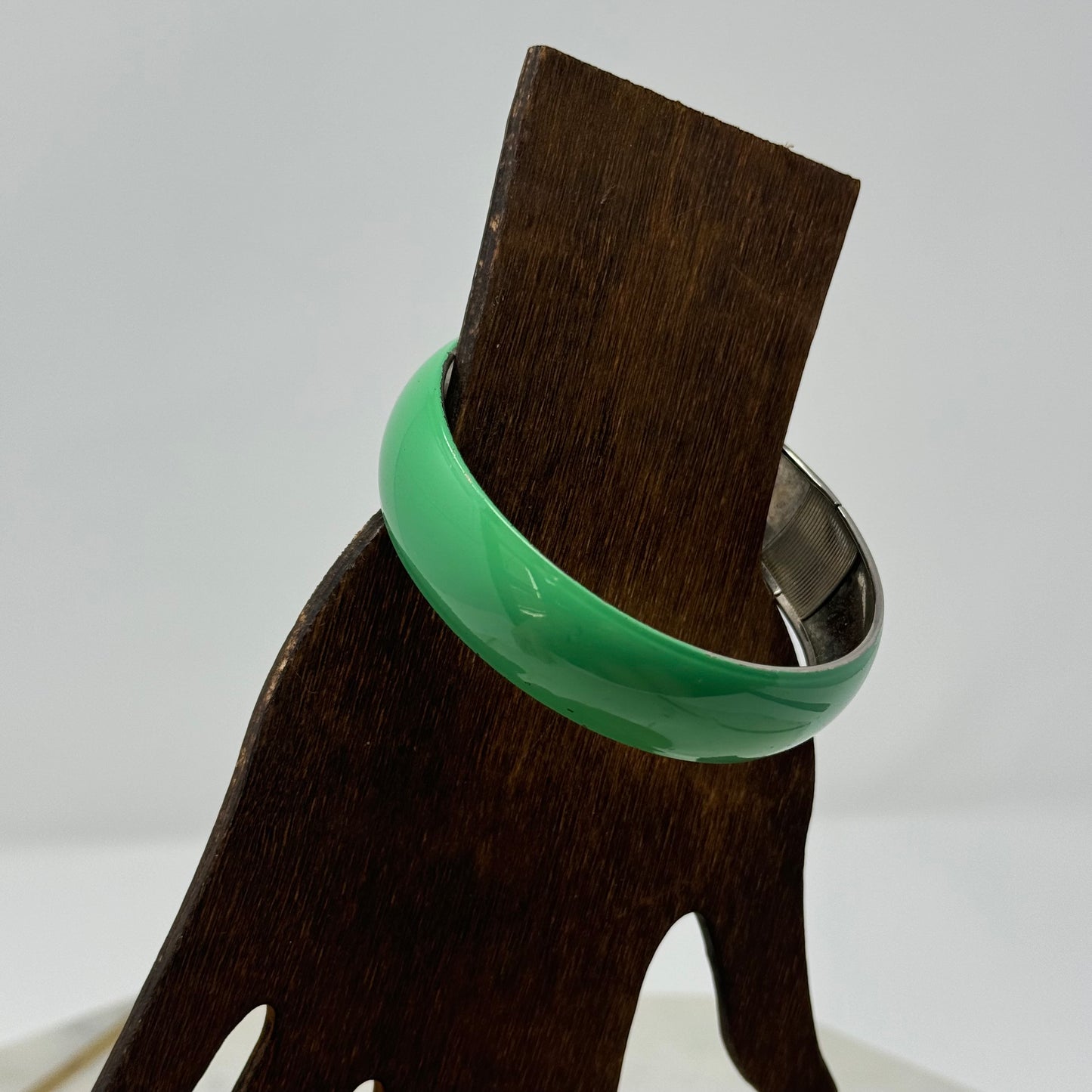 Vintage Green Enamel Bangle Bracelet - Mid-Century Modern, Chunky Statement Jewelry, Retro 1980s Style