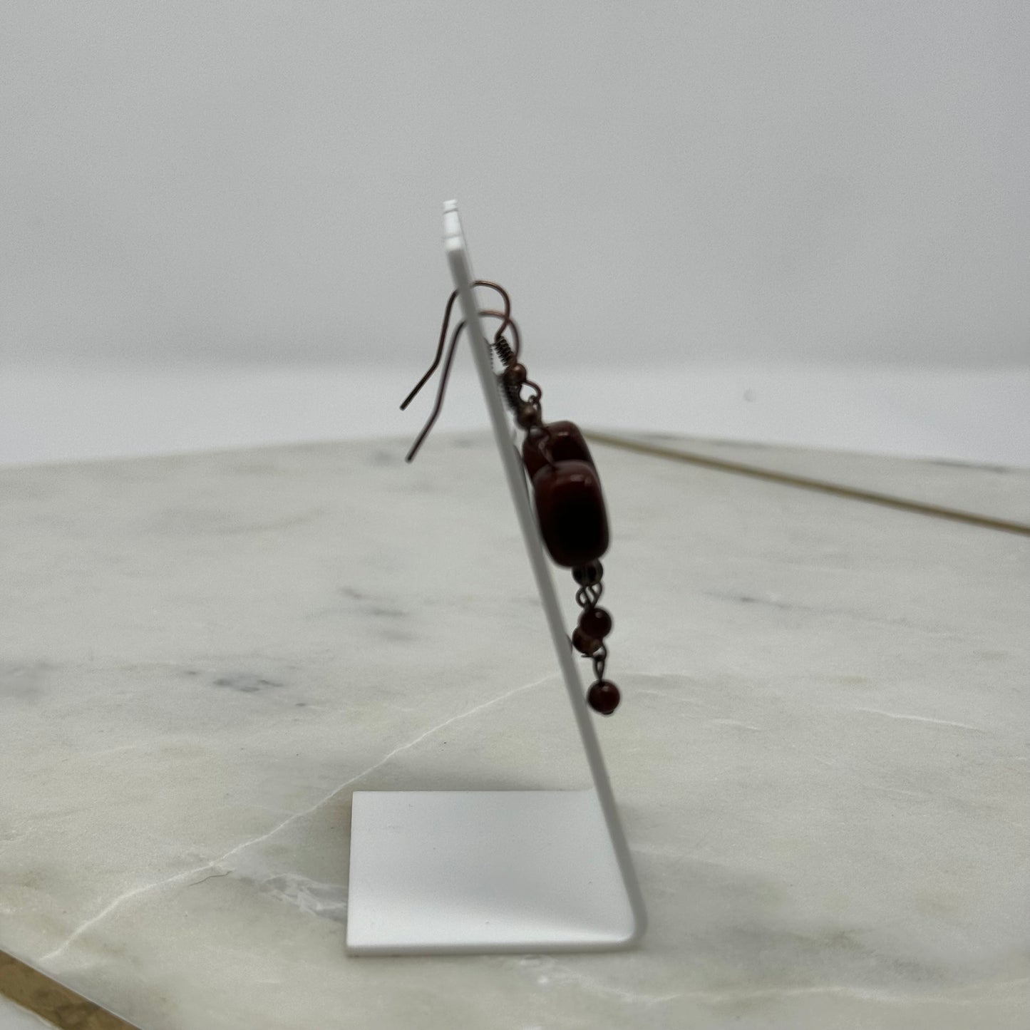 Earrings Boho Brown Beaded Stone Hook Dangles 2 in Pierced Ears