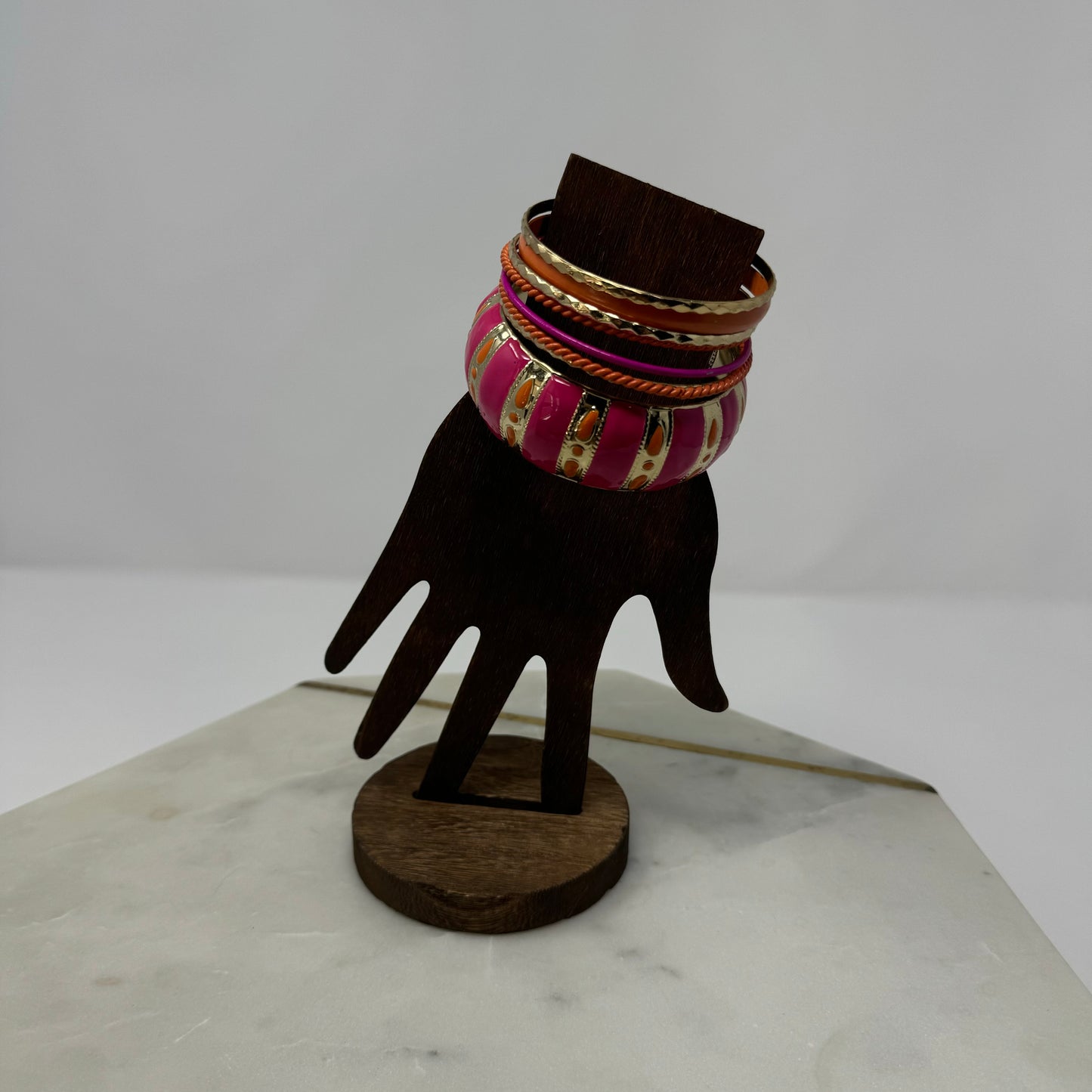 Vibrant Boho Bracelet Set Tribal Chic Stacked Bangles Enamel & Gold-Tone Statement Jewelry