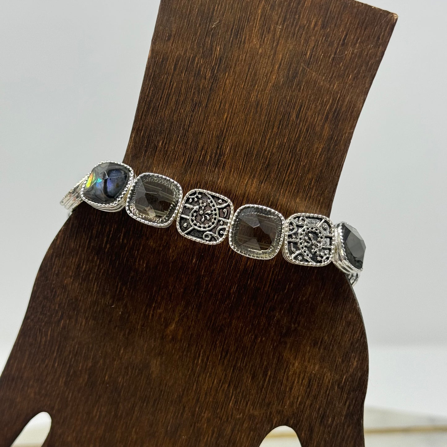 Napier Bracelet Southwest Intricate Jewel Crystal Links Stretch Cuff Bangle 7 in Costume Jewelry