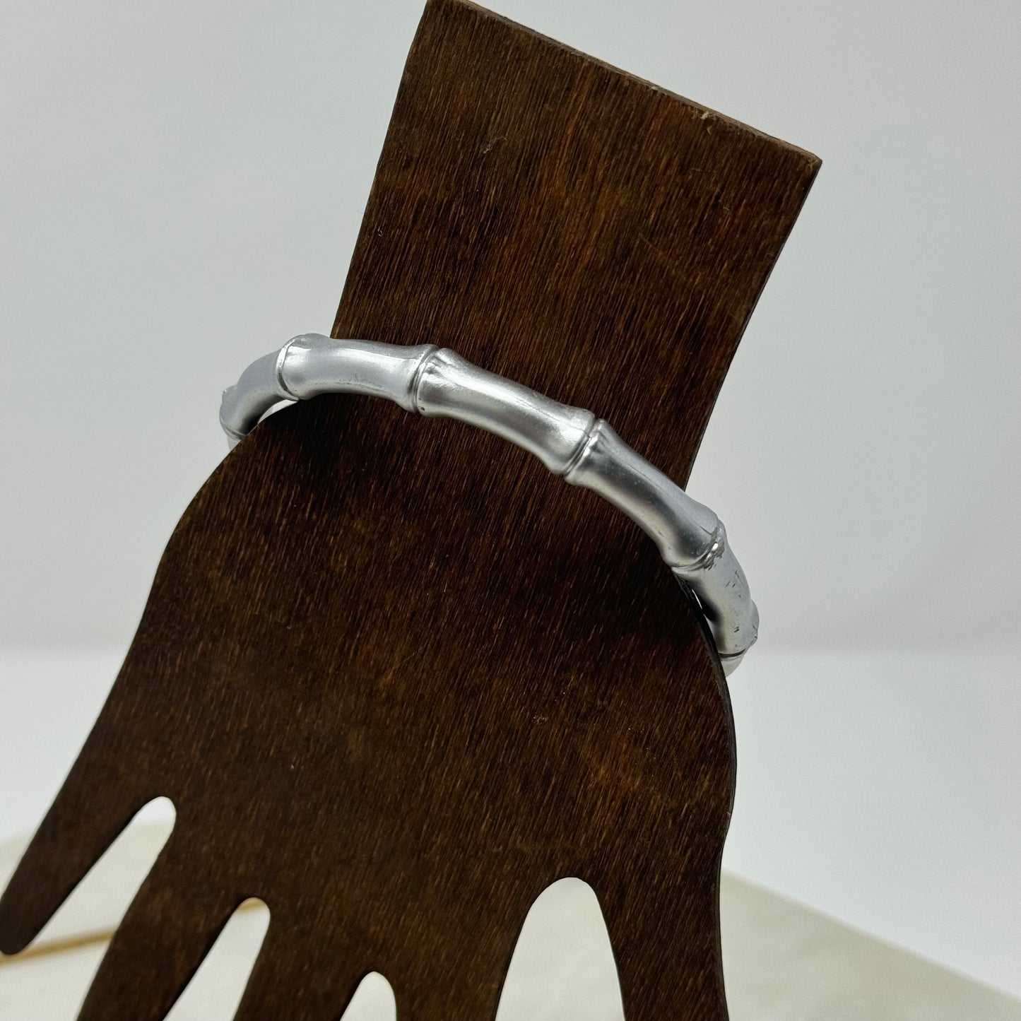Trendy Silver Bamboo Style Bangle Bracelet - Modern Minimalist Fashion Jewelry