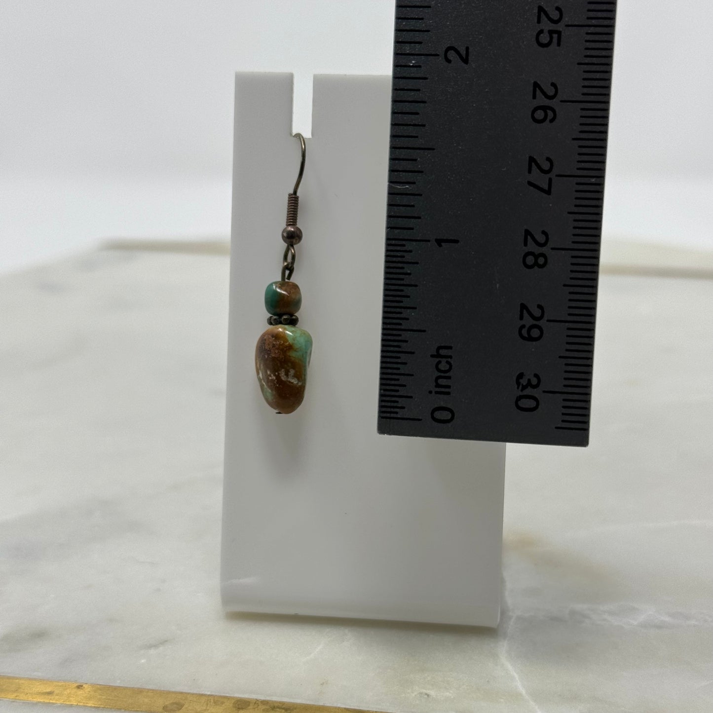 Earrings Boho Natural Brown Green Stone Beaded 1.5 in Dangles Hook