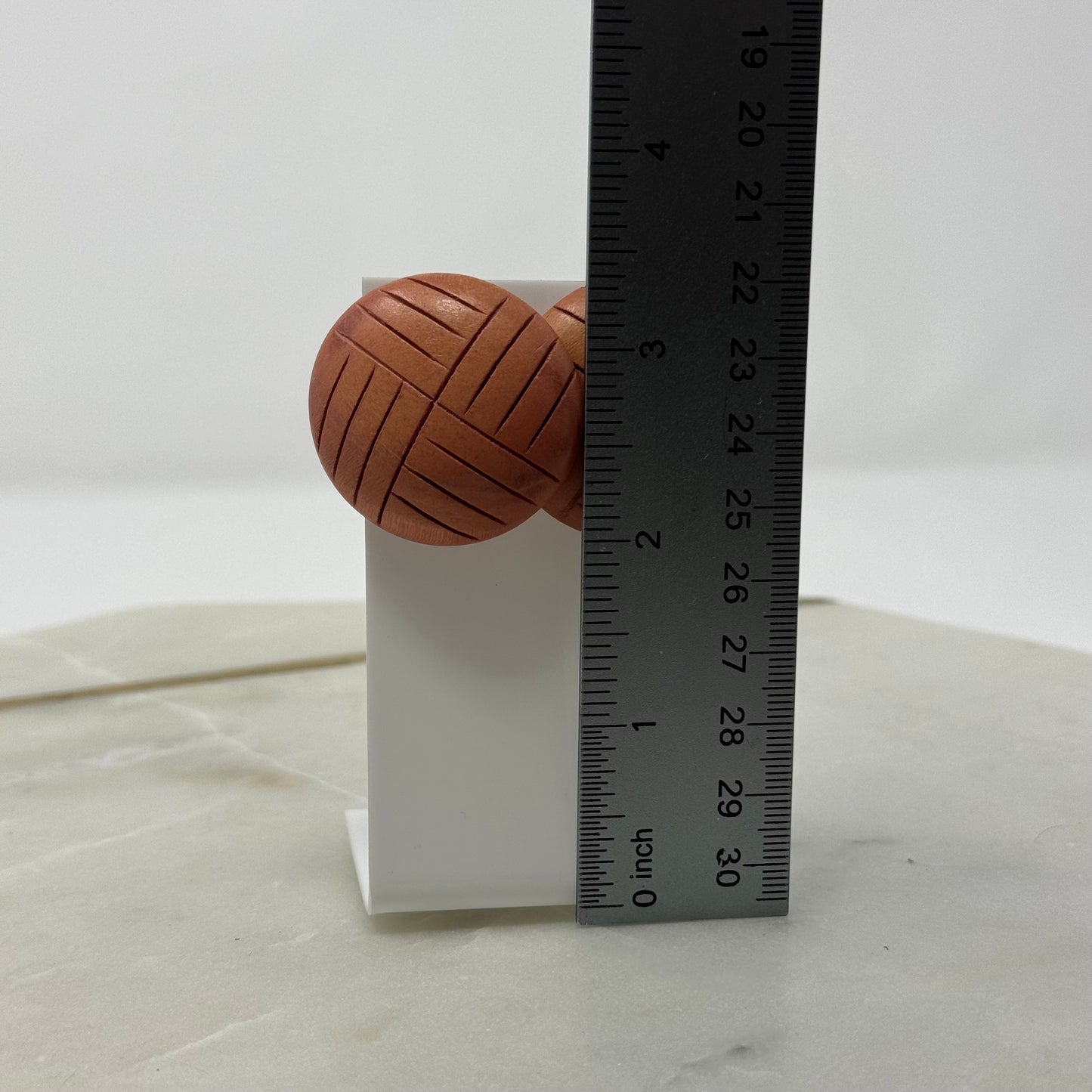 Round Wood Textured Statement Earrings