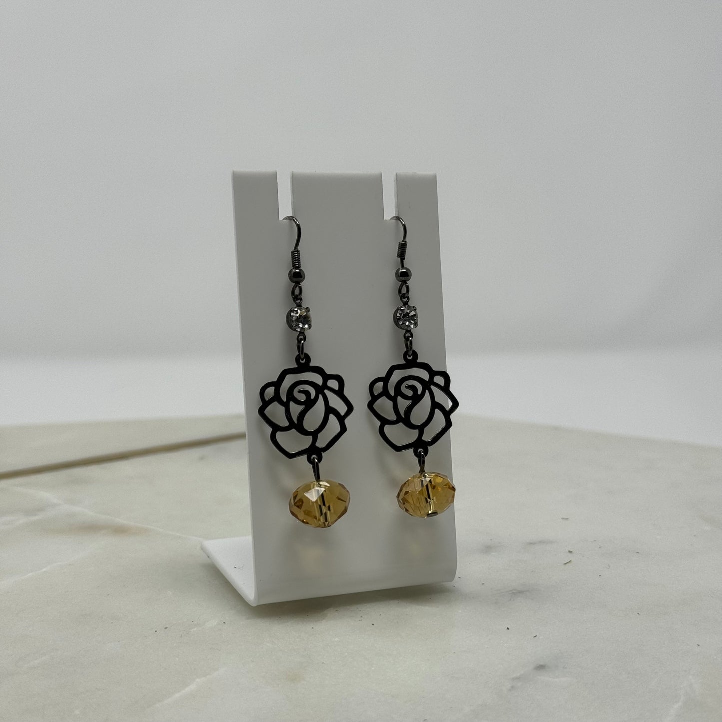 Metal Rose Sparkle Dangle Earrings