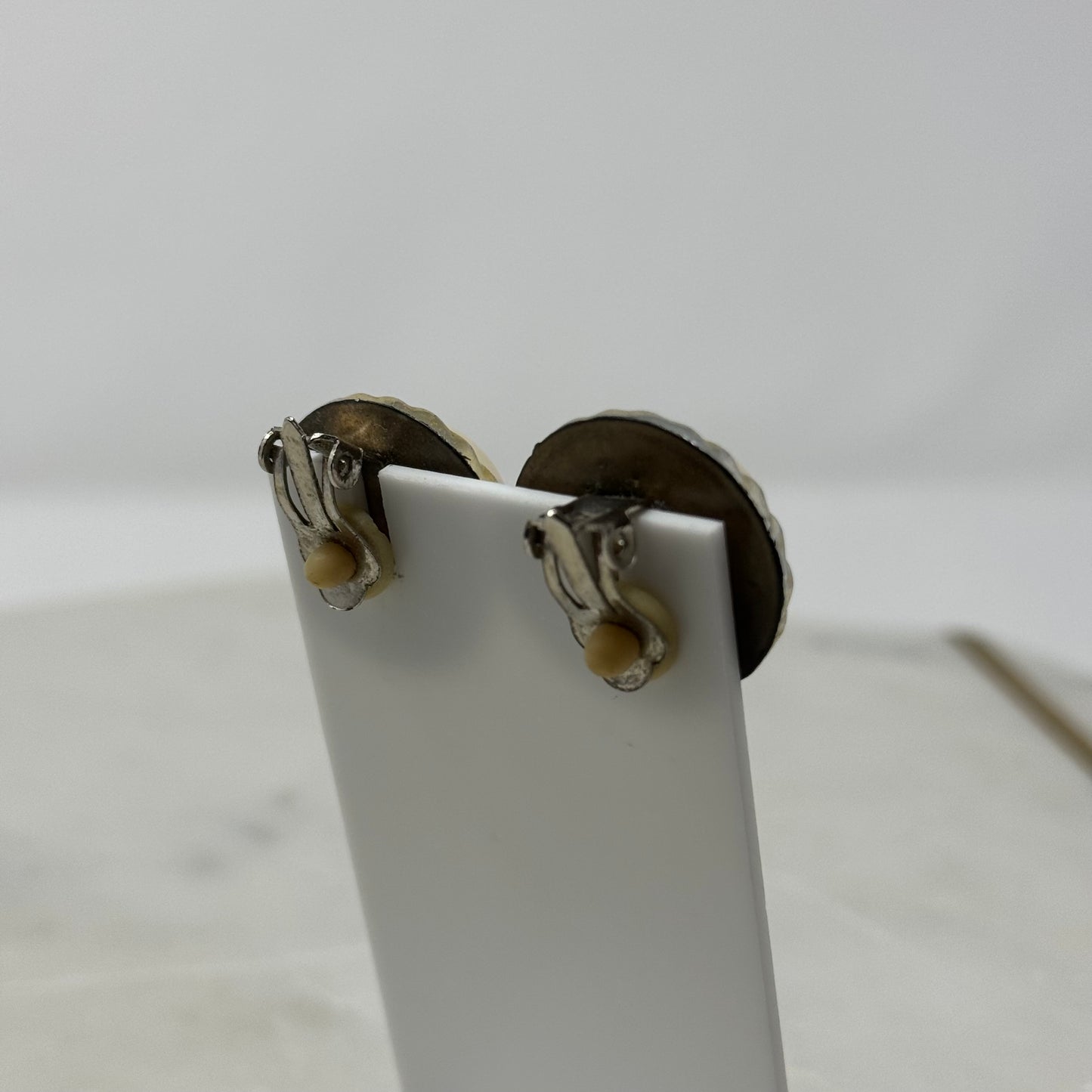 Vintage Round Rhinestone Bronze Clip-On Earrings