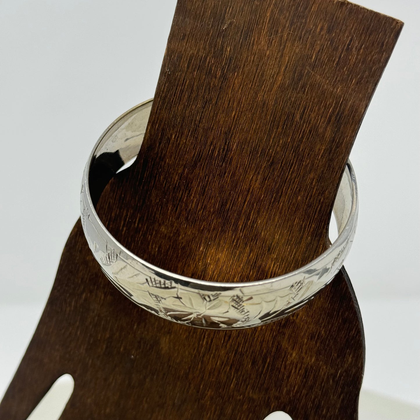 Vintage Engraved Silver Bangle Bracelet, Handcrafted Artisan, Minimalist Design