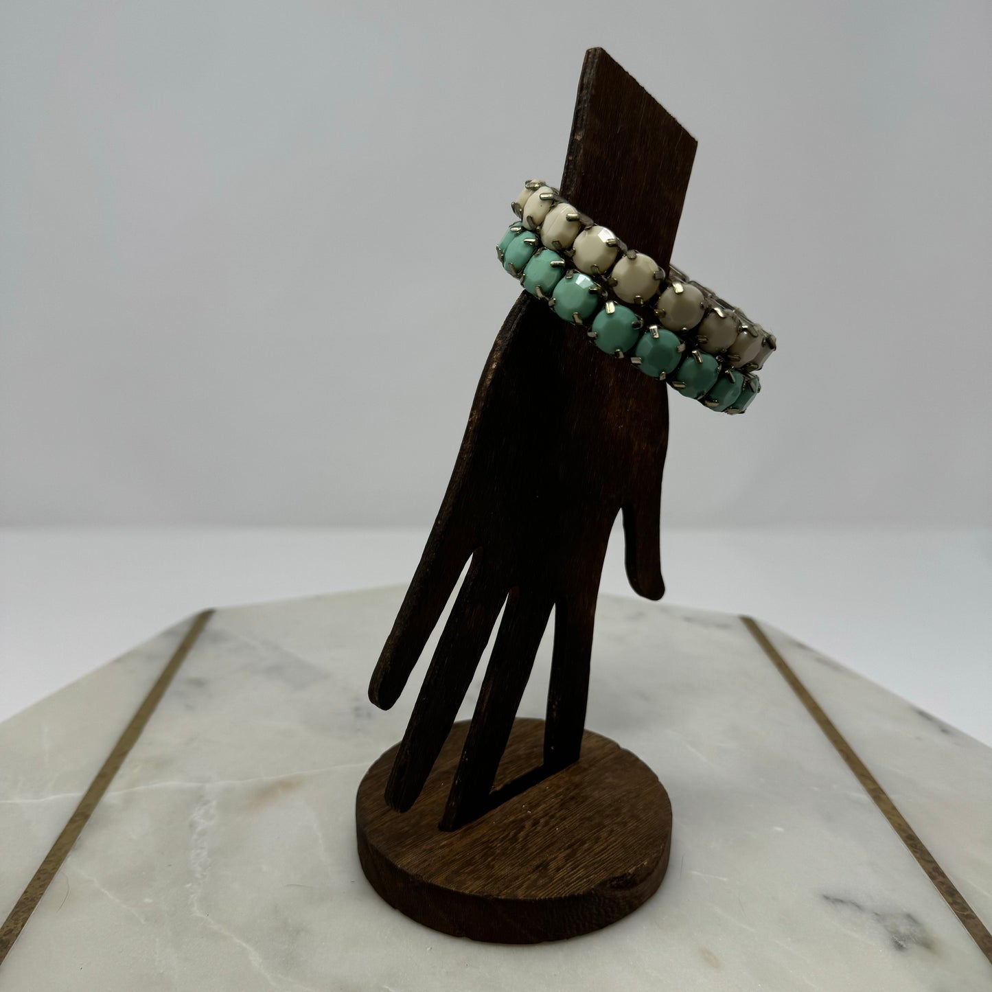 White & Turquoise Bangle Bracelets Faceted Rhinestone Boho Chic Jewelry Set