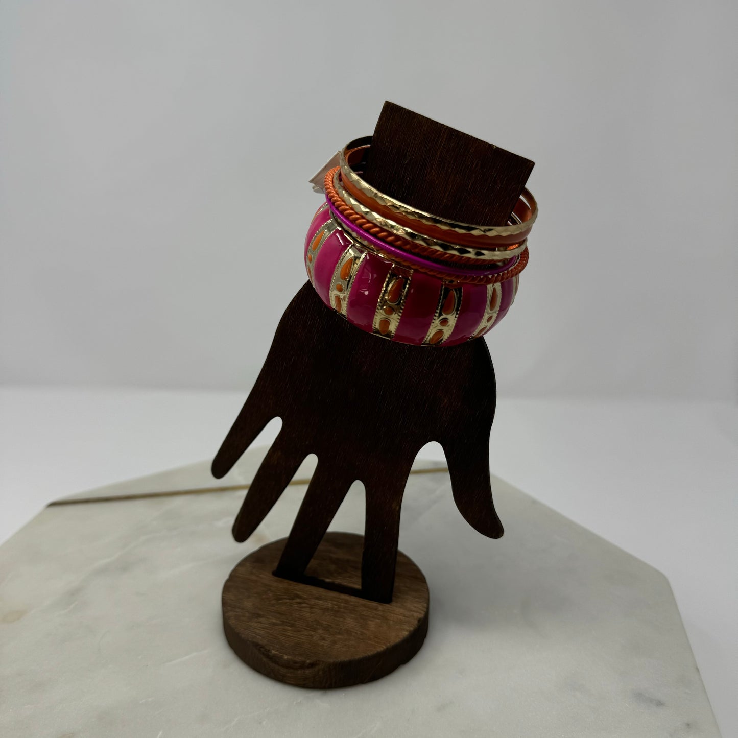 Vibrant Boho Bracelet Set Tribal Chic Stacked Bangles Enamel & Gold-Tone Statement Jewelry