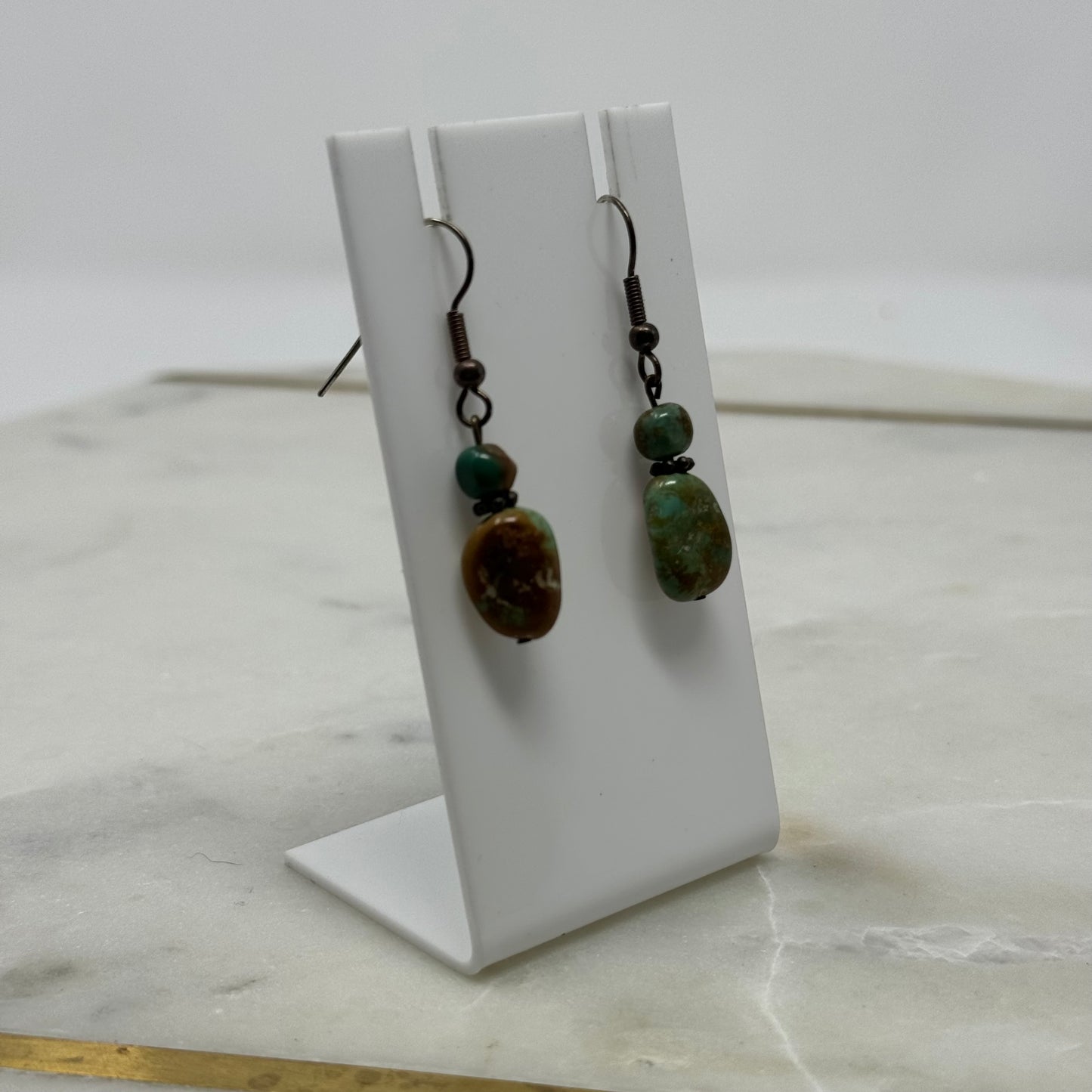 Earrings Boho Natural Brown Green Stone Beaded 1.5 in Dangles Hook