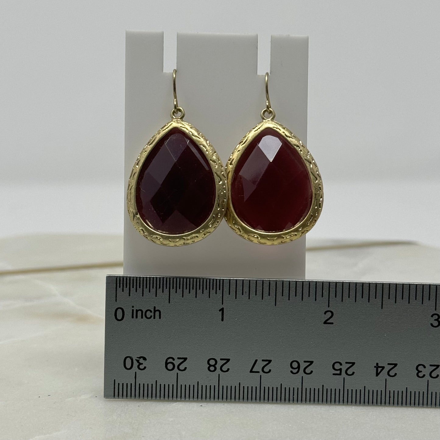 Boho Deep Red Faceted Teardrop Dangle Earrings
